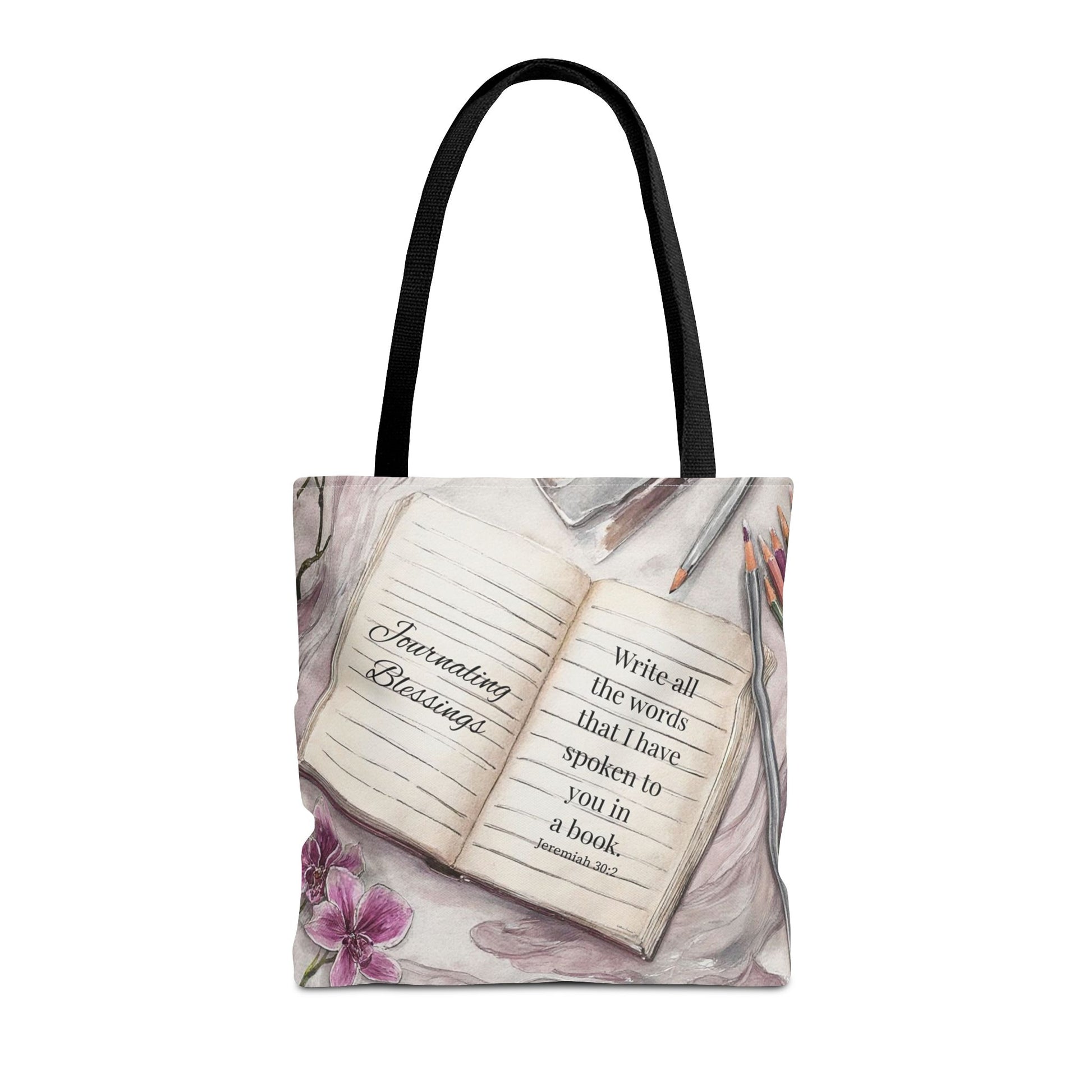 Inspirational Journal Art Tote Bag — "Write the Vision" Orchid & Bible Quote Tote