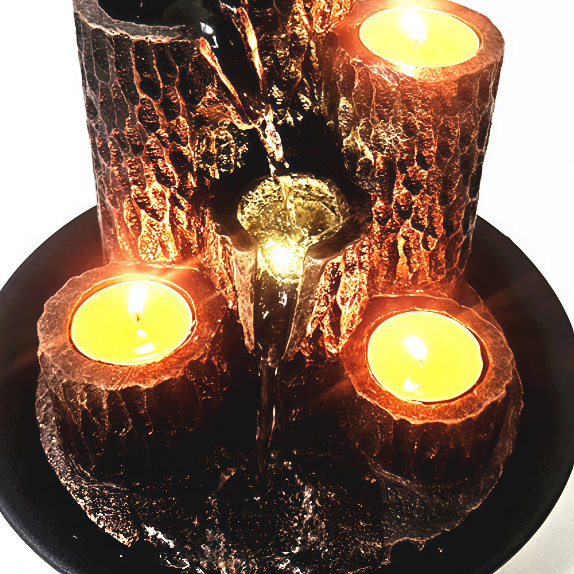 Resin 3-Tier Tabletop Waterfall Fountain with Candle Holder, Desktop Water Fountain Indoor Home