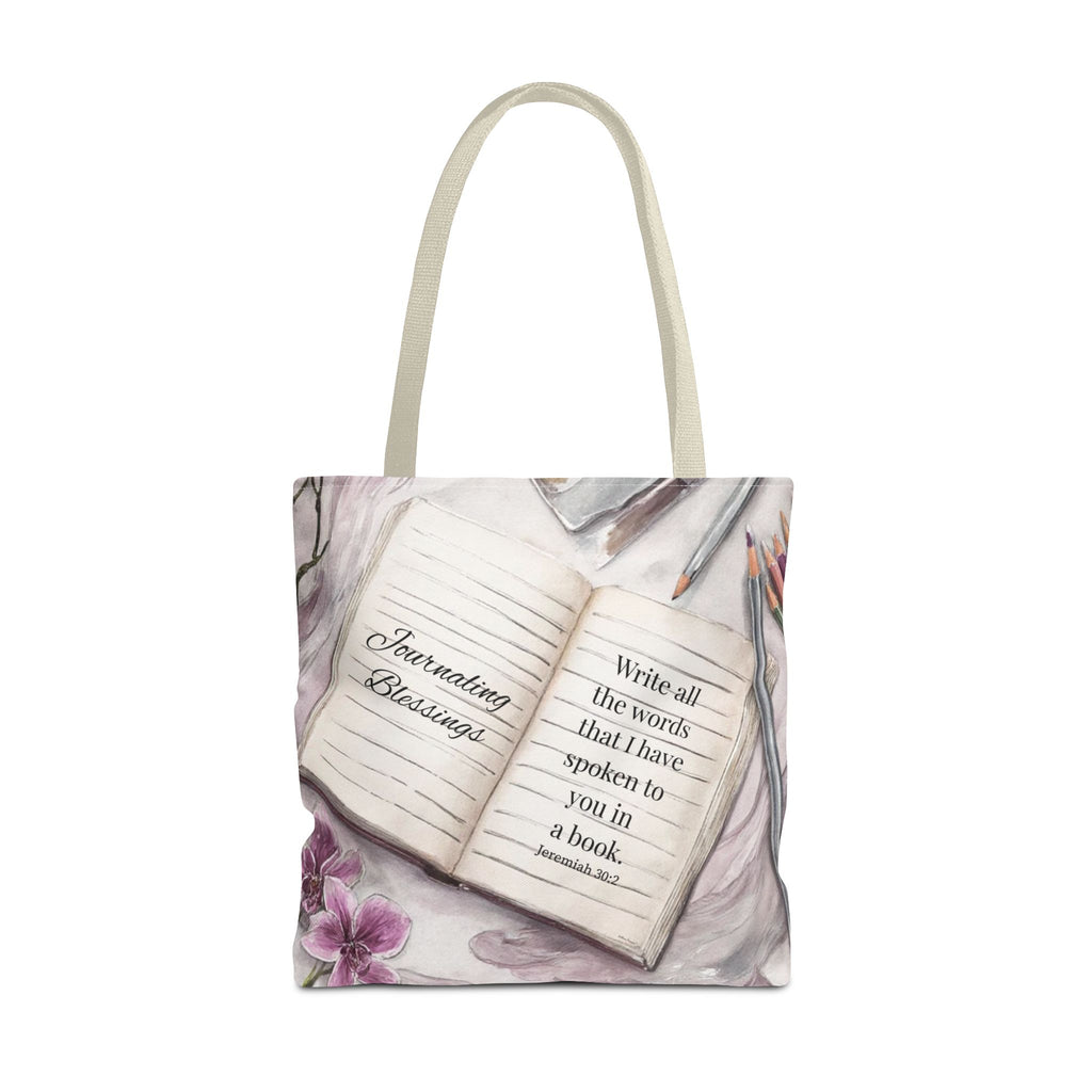 Inspirational Journal Art Tote Bag — "Write the Vision" Orchid & Bible Quote Tote