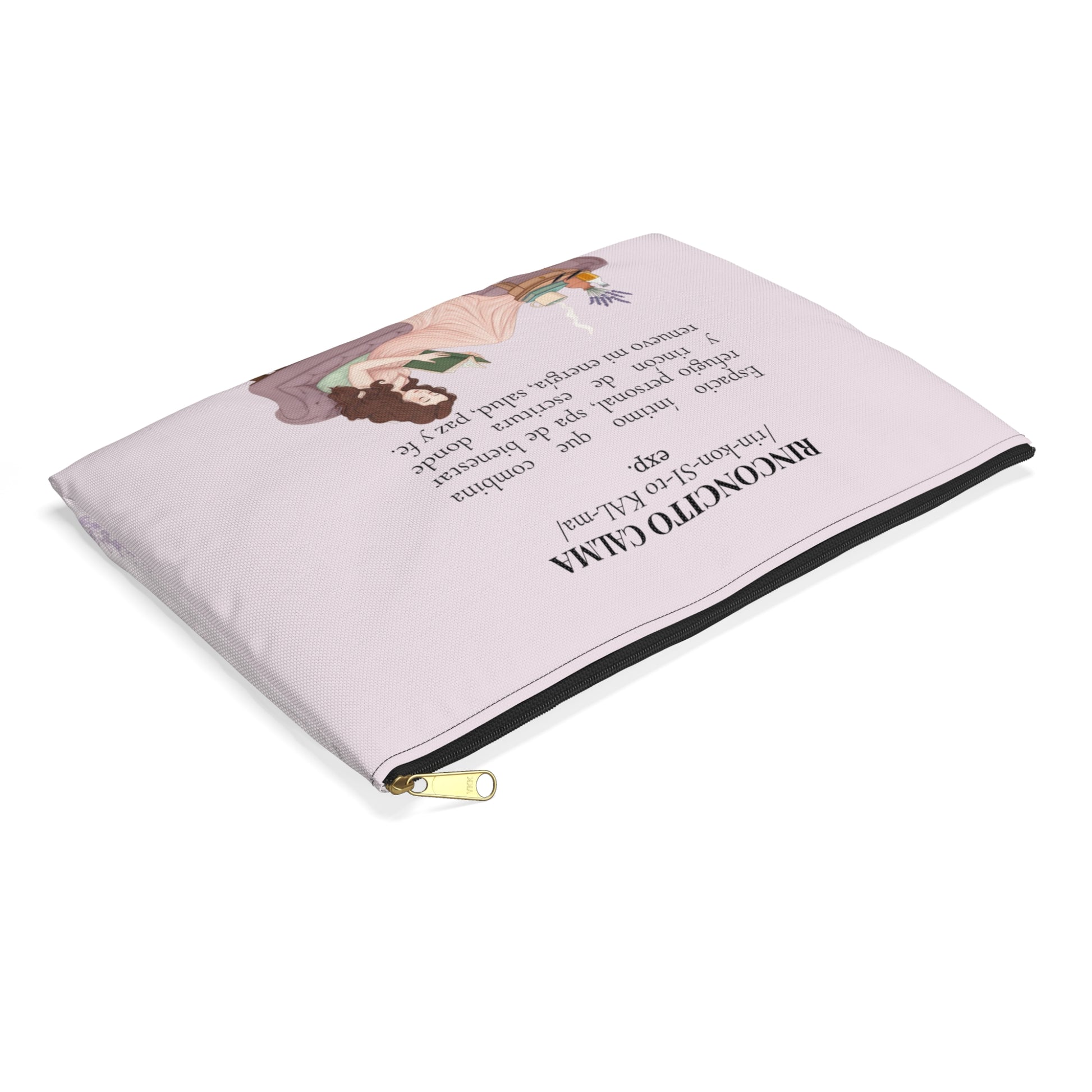 Accessory Pouch — Slow-Living Corner "Rinconcito Calma" & Lavender Tea Bible Quote (Pink, Spanish)