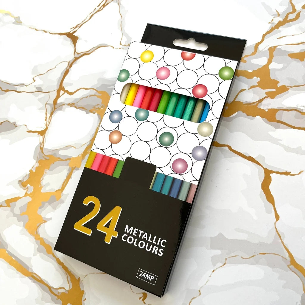 24 Count Metallic Colored Pencils Assorted Coloring Pencil Set Wooden Drawing Pencils for Kids Art Drawing Coloring Book