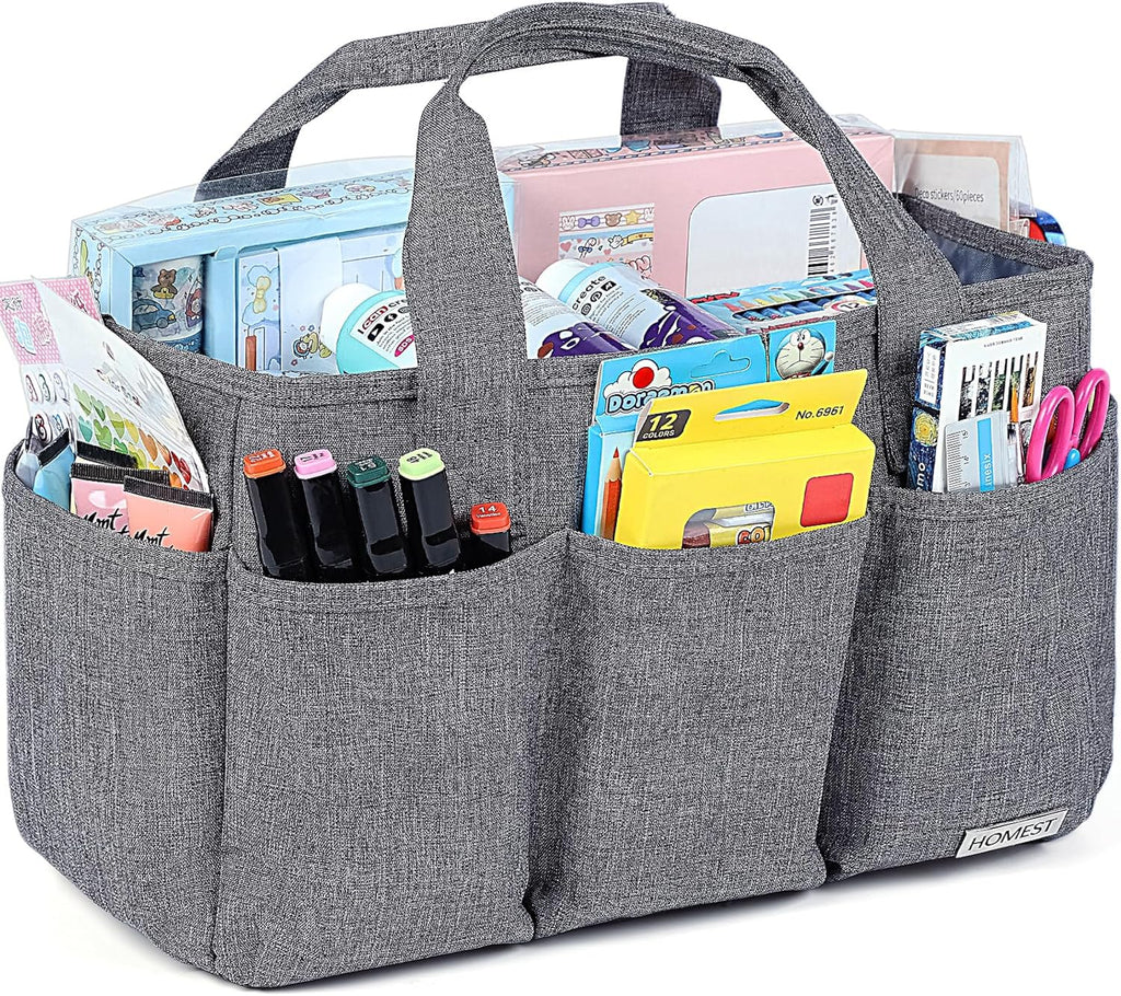 Versatile Gray Craft Organizer Tote Bag with Multiple Pockets for Scrapbooking and Craft Supplies