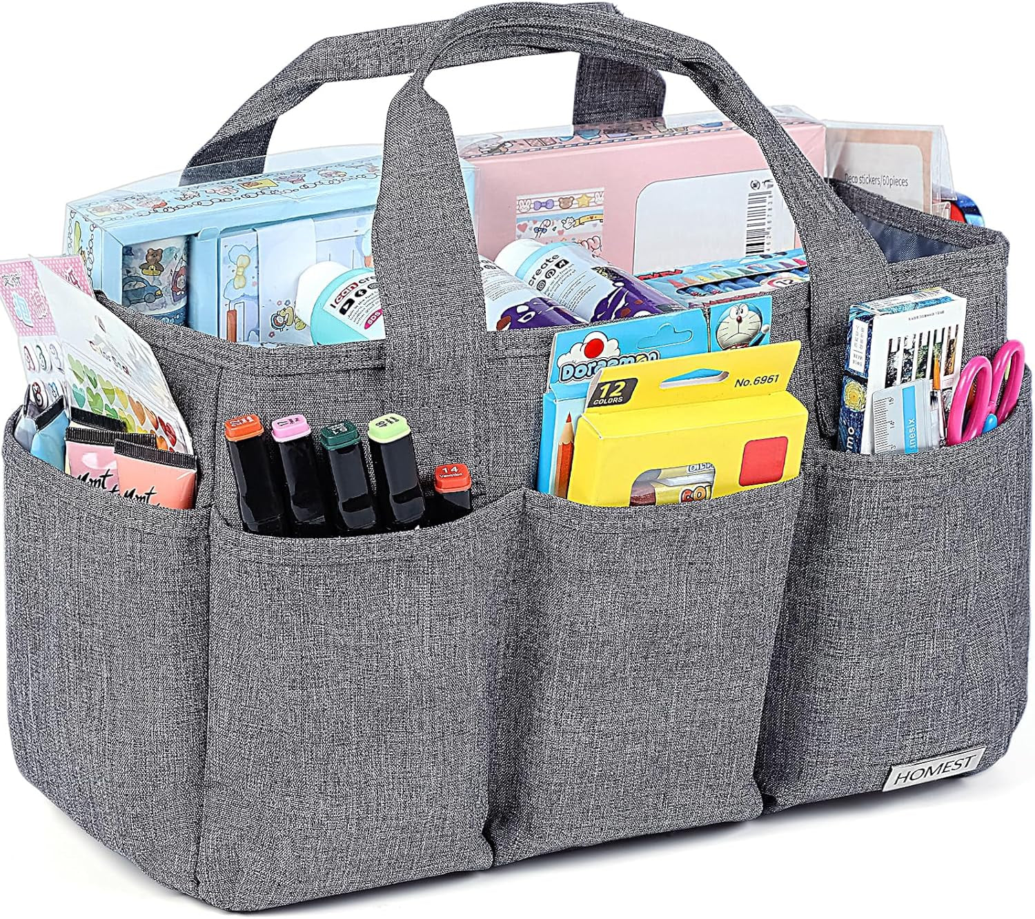 Versatile Gray Craft Organizer Tote Bag with Multiple Pockets for Scrapbooking and Craft Supplies