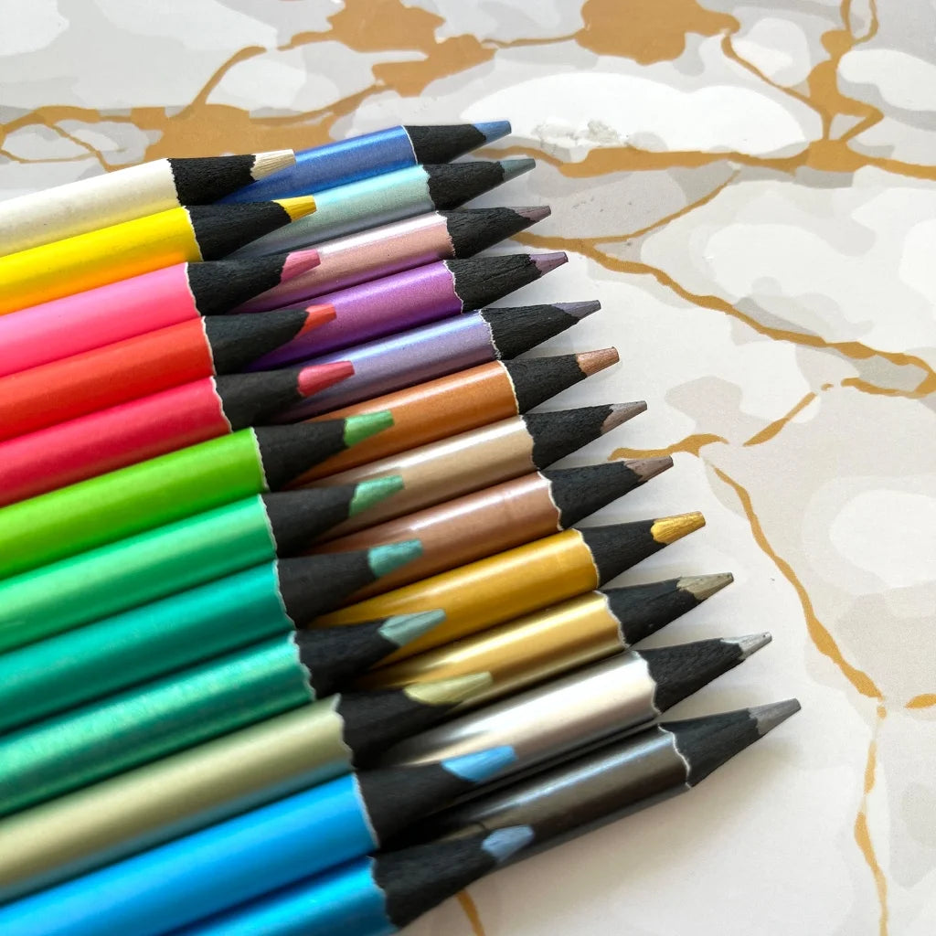 24 Count Metallic Colored Pencils Assorted Coloring Pencil Set Wooden Drawing Pencils for Kids Art Drawing Coloring Book