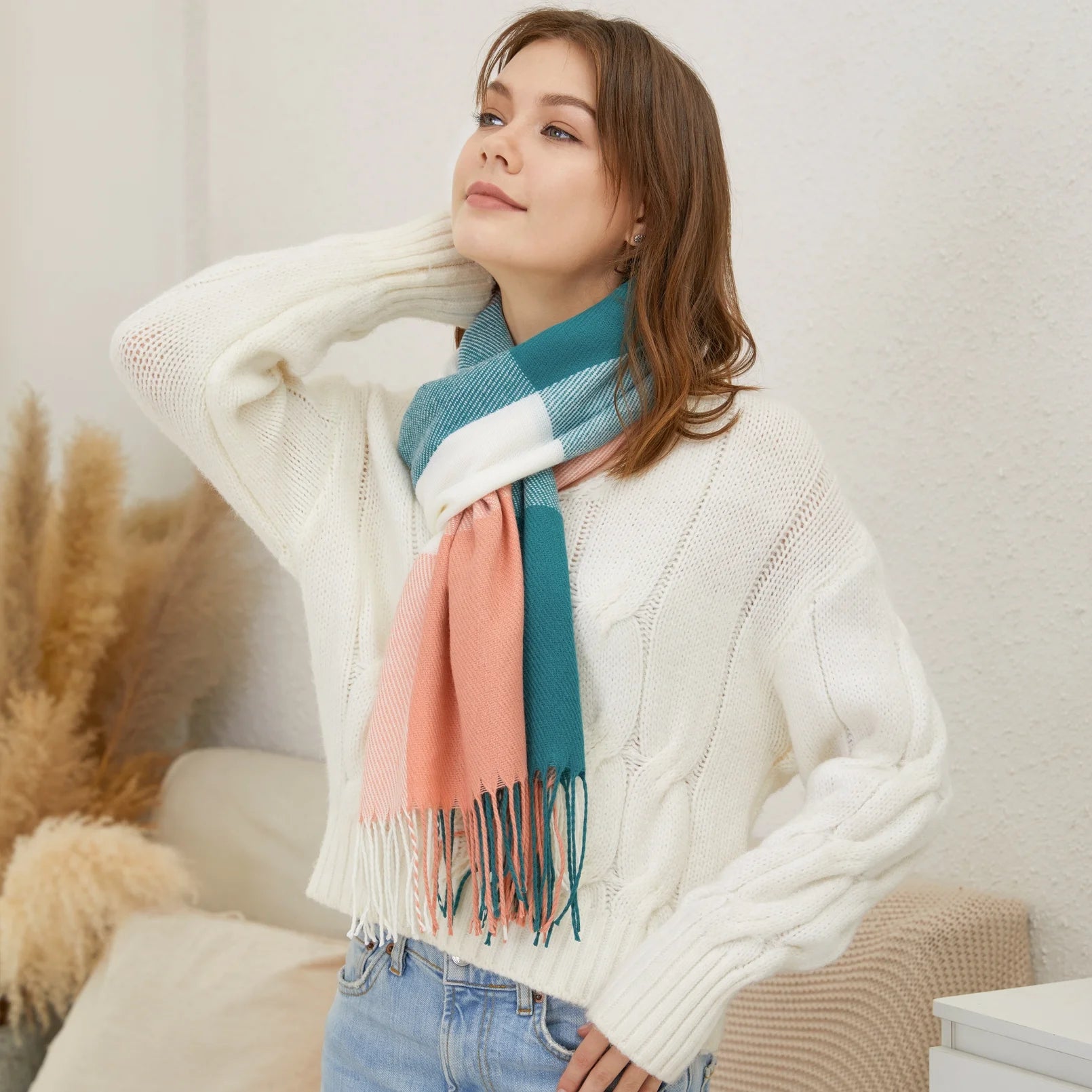 Winter Scarf for Women Tassel Fashion Long Shawl Wrap Scarf for Winter Warm Lightweight One Size