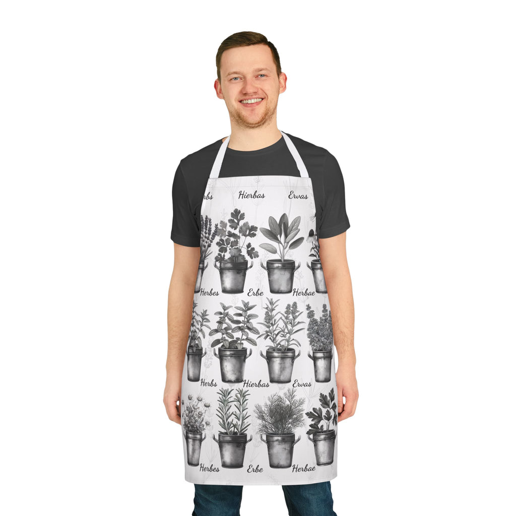 Herb Garden Apron (Black & White) Cooking Apron, Garden Themed Apron, Gift for Chefs, Plant Lover Accessories, Herbalist Apron