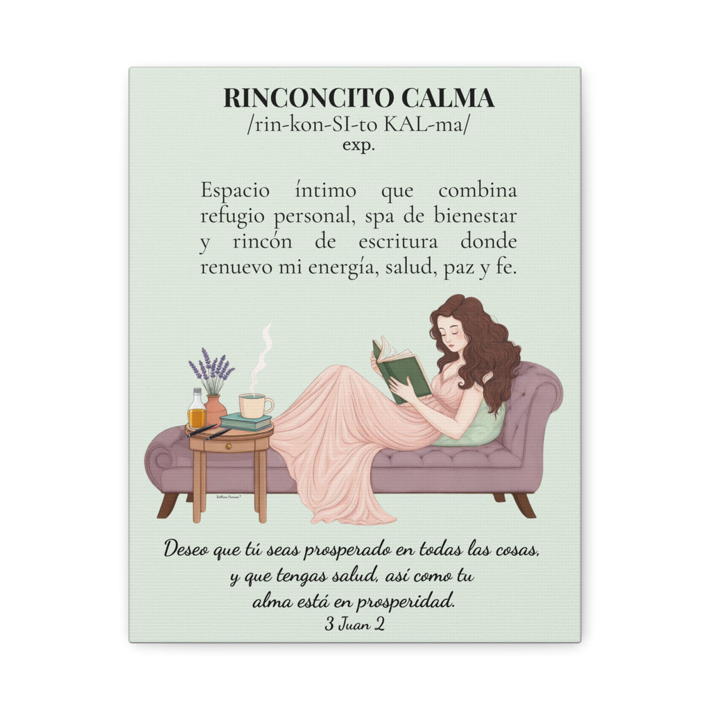 Slow- Living Canvas Wall Art — "Rinconcito Calma" Spanish Relaxation Faith (Mint Green)