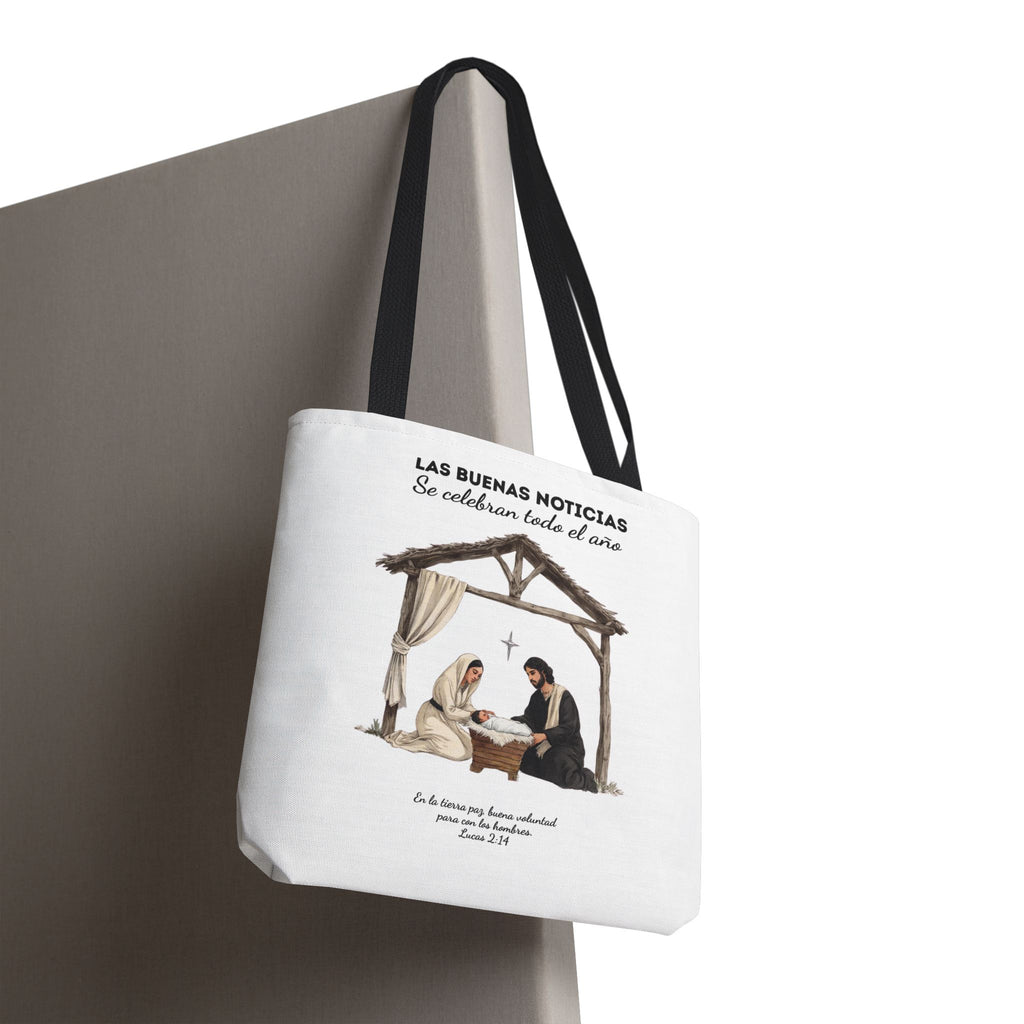 Nativity Tote Bag Year Round — (White Color) "Las Buenas Noticias" Spanish Nativity Tote