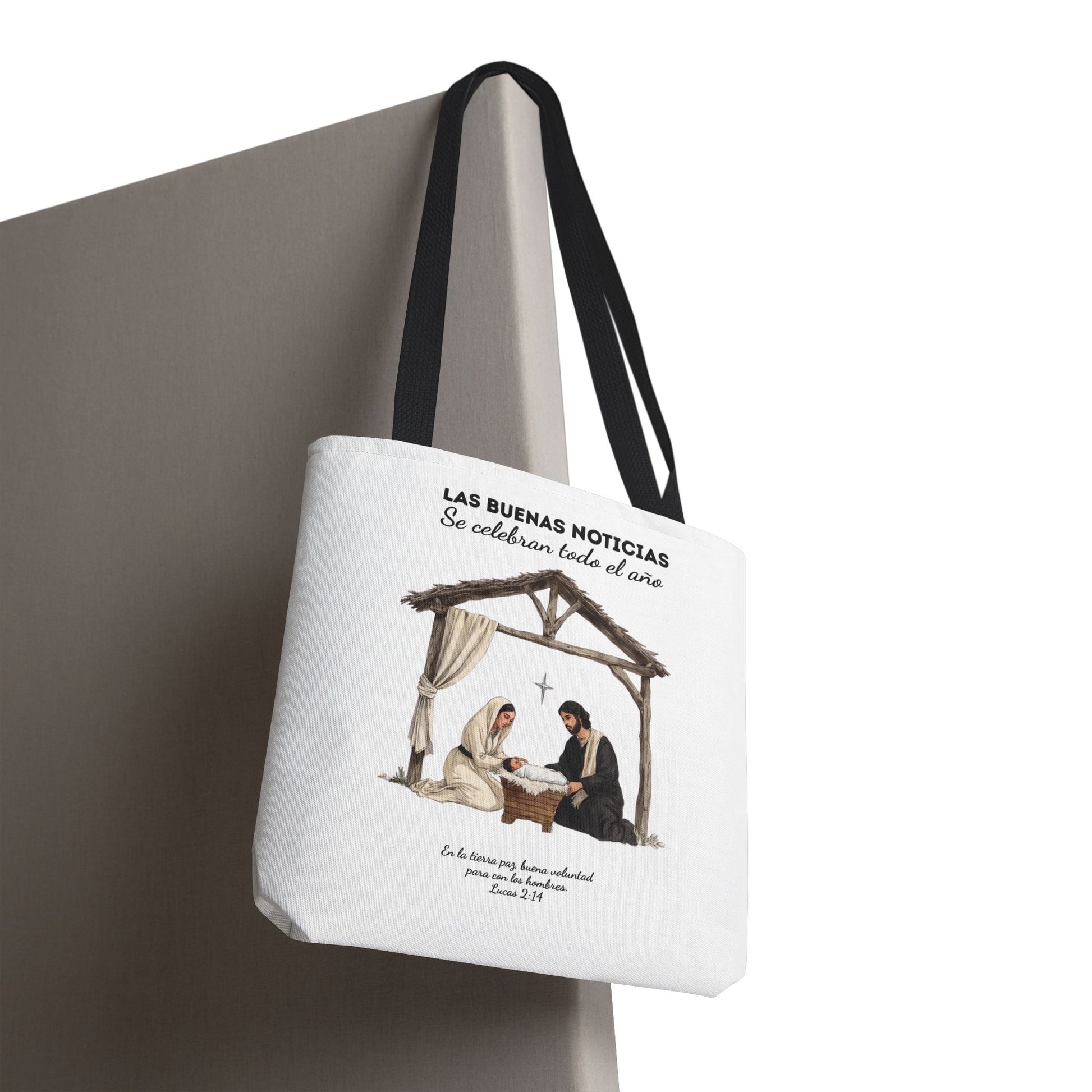 Nativity Tote Bag Year Round — (White Color) "Las Buenas Noticias" Spanish Nativity Tote