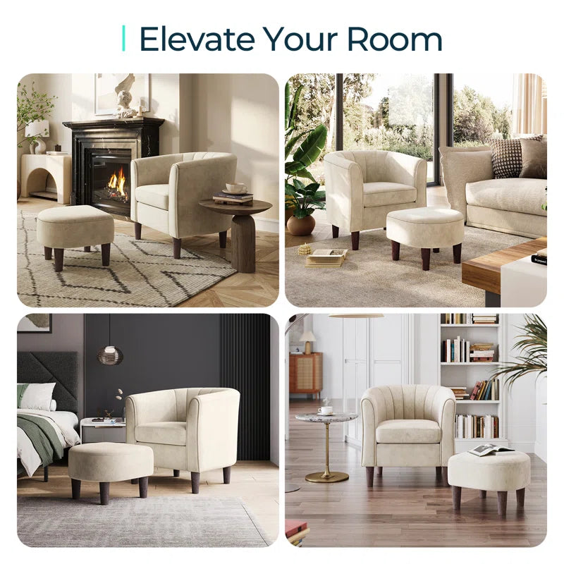 Torrence Upholstered Barrel Chair with Ottoman