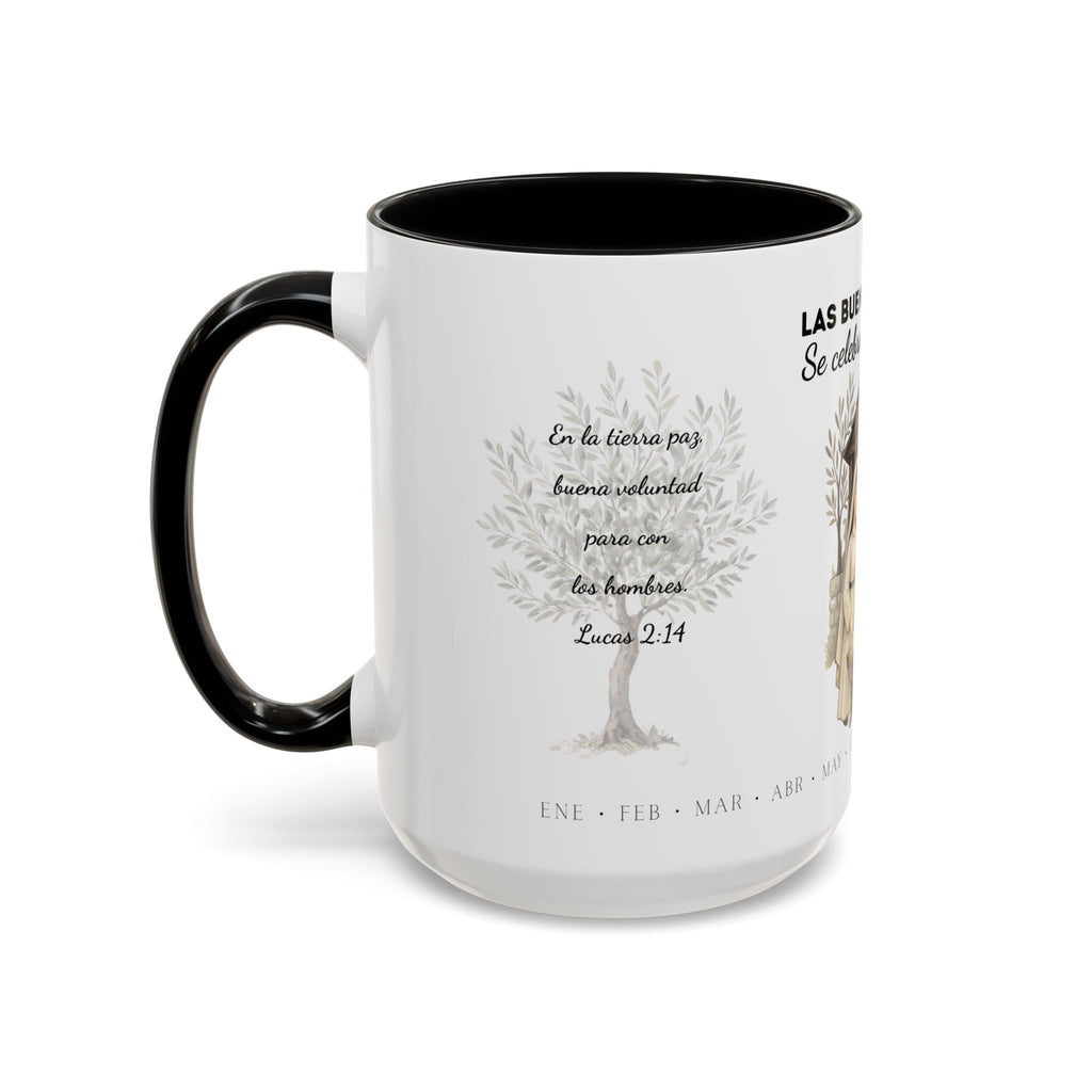 Year Round Nativity Coffee Mug — "Las Buenas Noticias se Celebran todo el Año" Christian Christmas Mug