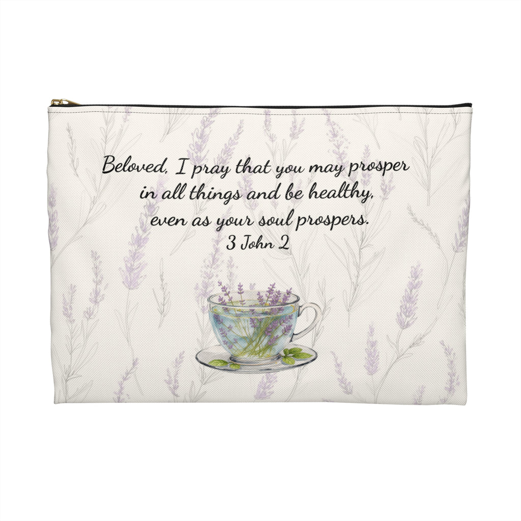 Accessory Pouch — Slow-Living Corner & Lavender Tea Bible Faith Quote (Beige)