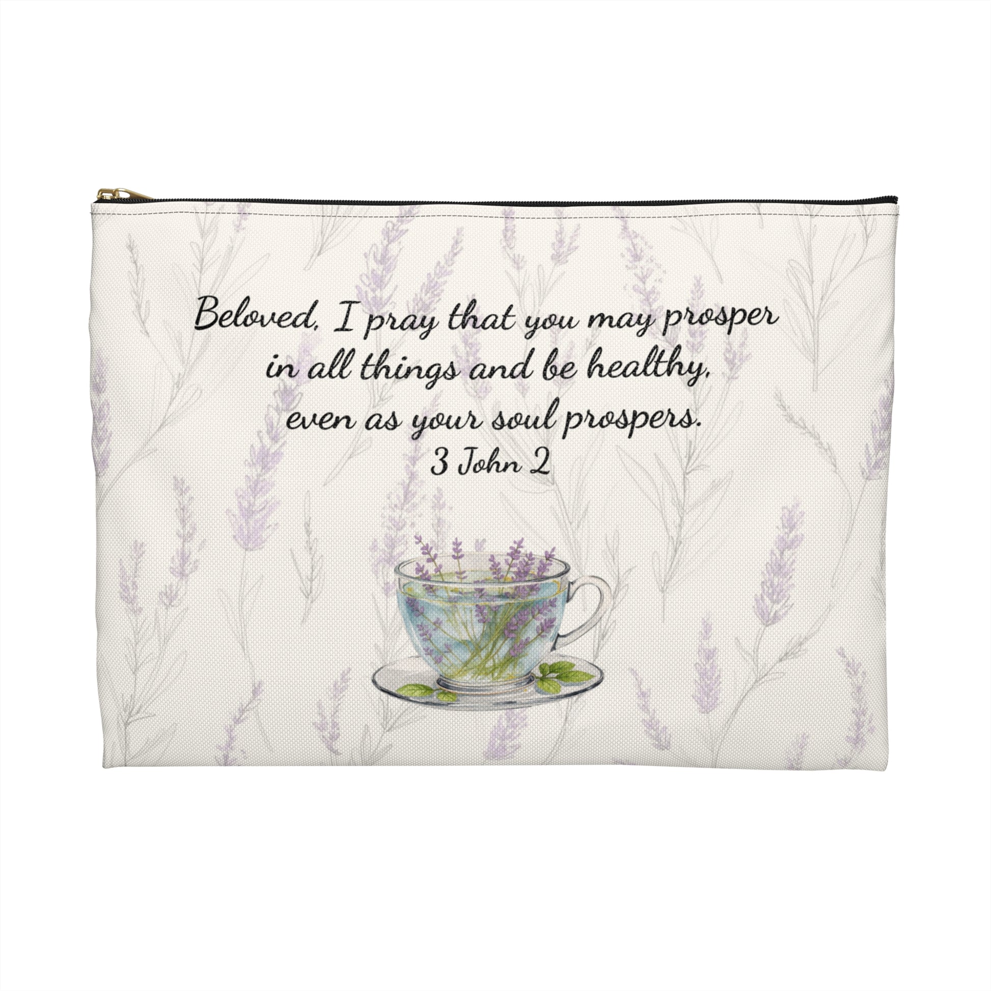 Accessory Pouch — Slow-Living Corner & Lavender Tea Bible Faith Quote (Beige)