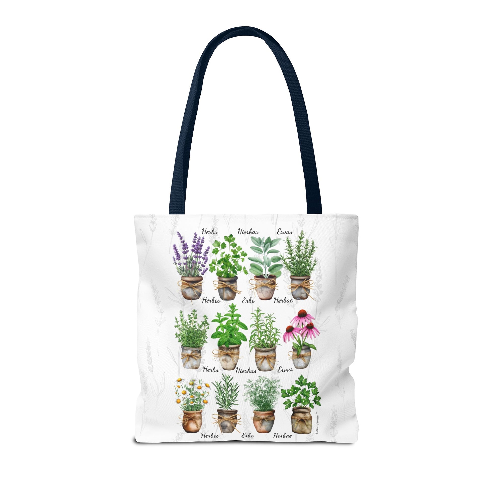 6 Language Watercolor Herbal Garden Tote Bag | Botanical Shopping Tote | Eco-Friendly Grocery Bag, Plant Lover Gift, Garden Decor, Mothers Day