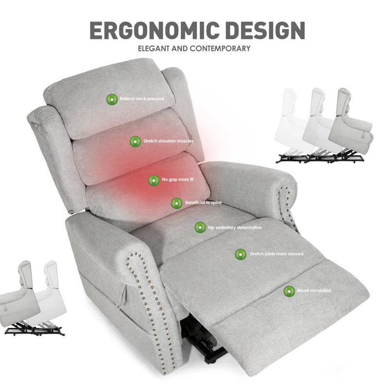 28" Width Seat Rivet Electric Power Lift Massage Recliner Chair Sofa with Lumbar Heated, 8 Point Massage Lift Reclining Chair for Elderly