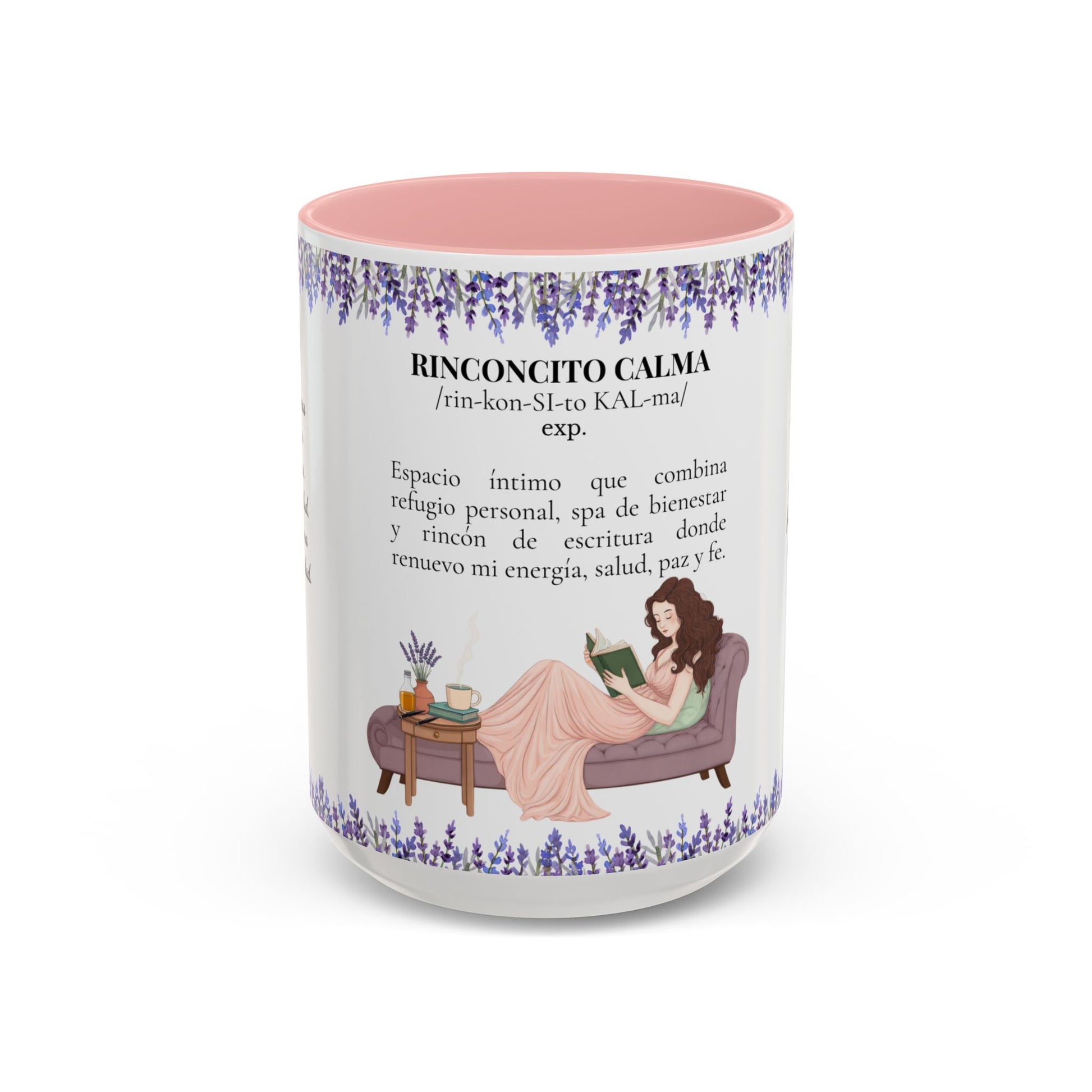 Slow-Living Calm Reading Corner Accent Coffee Mug — "Rinconcito Calma" Lavender Christian Gift (11/15oz)