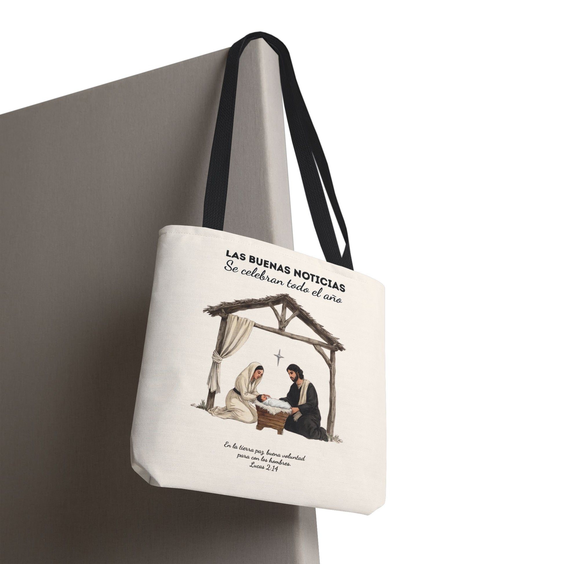 Nativity Tote Bag Year Round (Cream Color)  — "Las Buenas Noticias" Spanish Nativity Tote