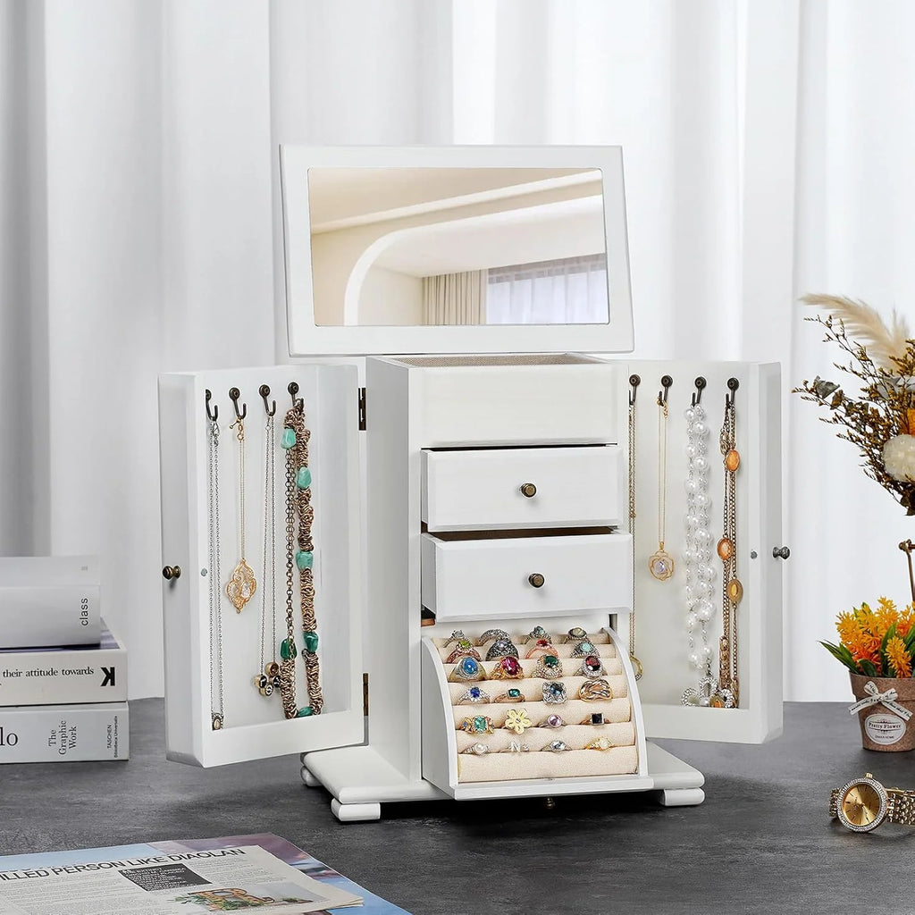 Jewelry Box, Wooden Jewelry Boxes for Women, Jewelry Organizer Box Display for Rings Earrings Necklaces Bracelets,Weathered White