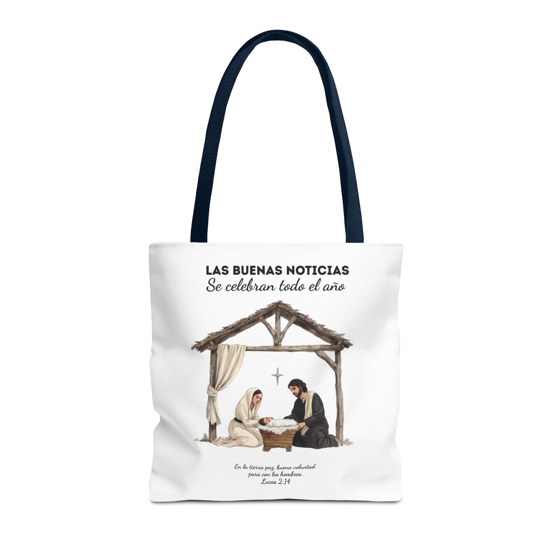 Nativity Tote Bag Year Round — (White Color) "Las Buenas Noticias" Spanish Nativity Tote