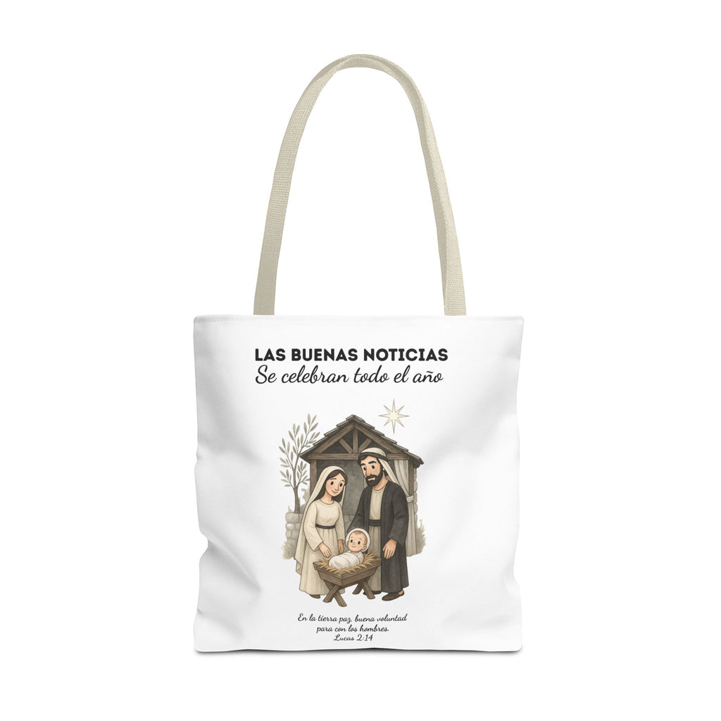 Nativity Tote Bag Year Round — (White Color) "Las Buenas Noticias" Spanish Nativity Tote