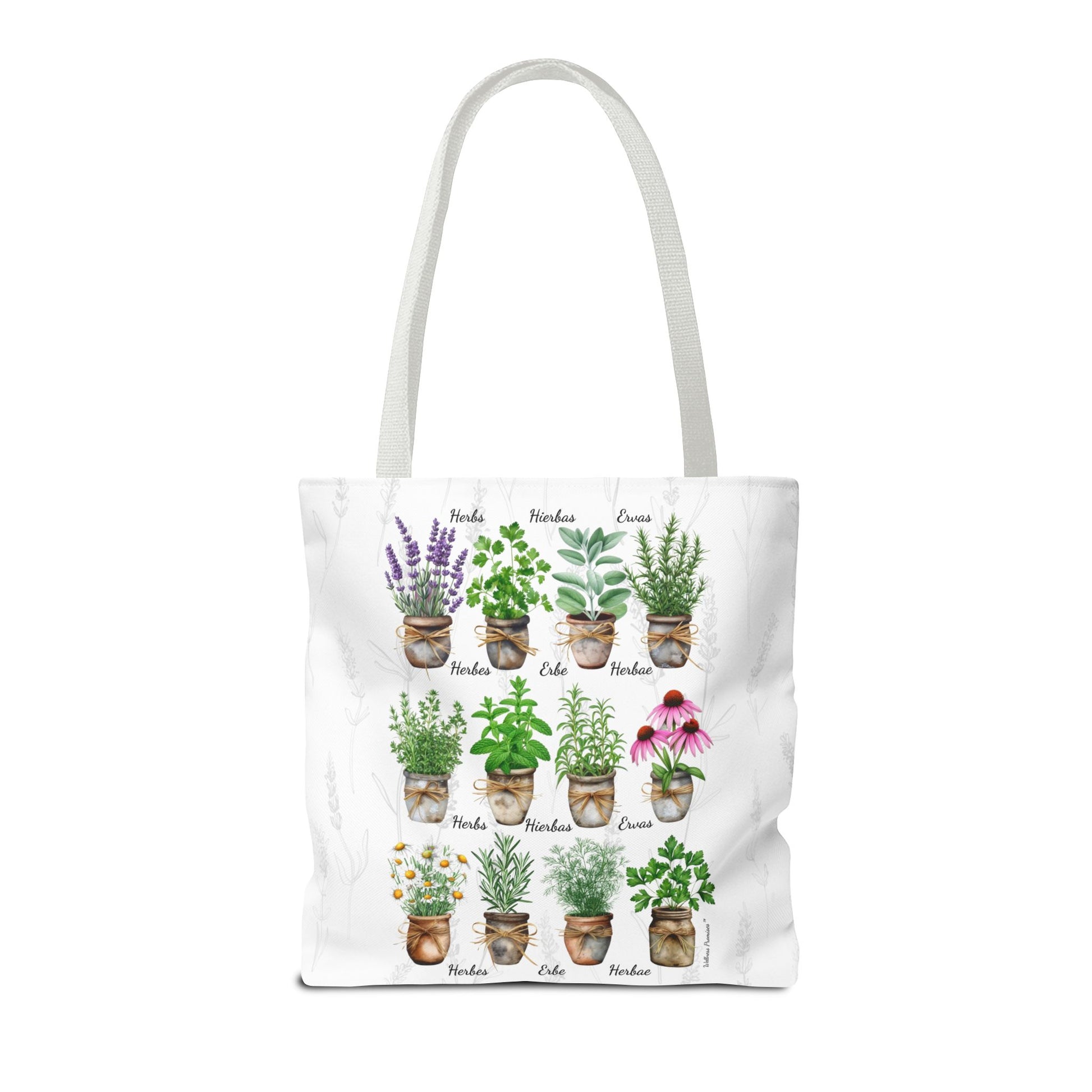 6 Language Watercolor Herbal Garden Tote Bag | Botanical Shopping Tote | Eco-Friendly Grocery Bag, Plant Lover Gift, Garden Decor, Mothers Day