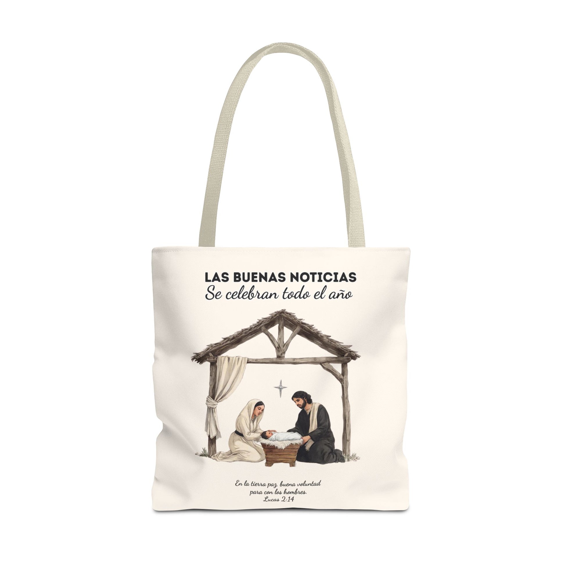 Nativity Tote Bag Year Round (Cream Color)  — "Las Buenas Noticias" Spanish Nativity Tote
