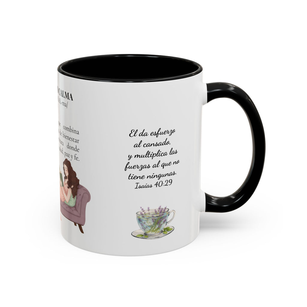 Slow-Living Calm Reading Corner Accent Coffee Mug — "Rinconcito Calma" Herbal Christian Gift (11/15oz)