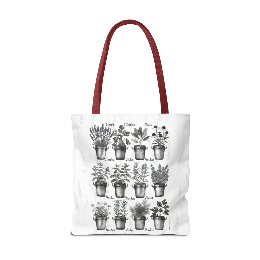 6 Language Black & White Herbal Garden Tote Bag | Botanical Shopping Tote | Eco-Friendly Grocery Bag, Plant Lover Gift, Garden Decor, Mothers Day