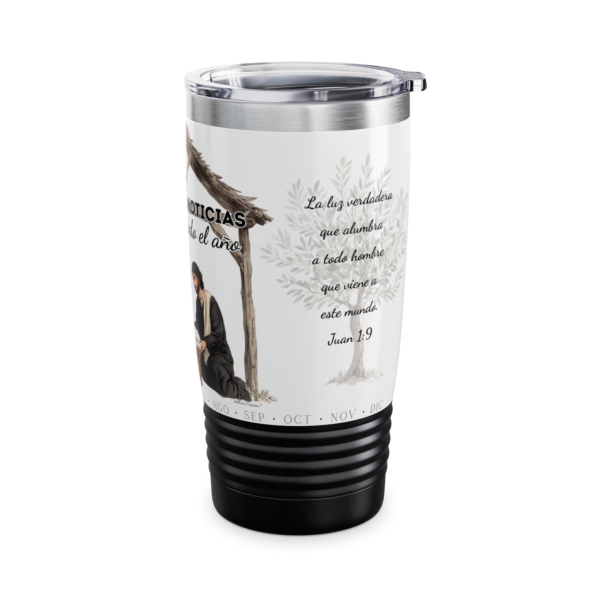 Nativity Ringneck Tumbler Year Round Use— Spanish "¡Las buenas noticias se celebran todo el año!" 20oz