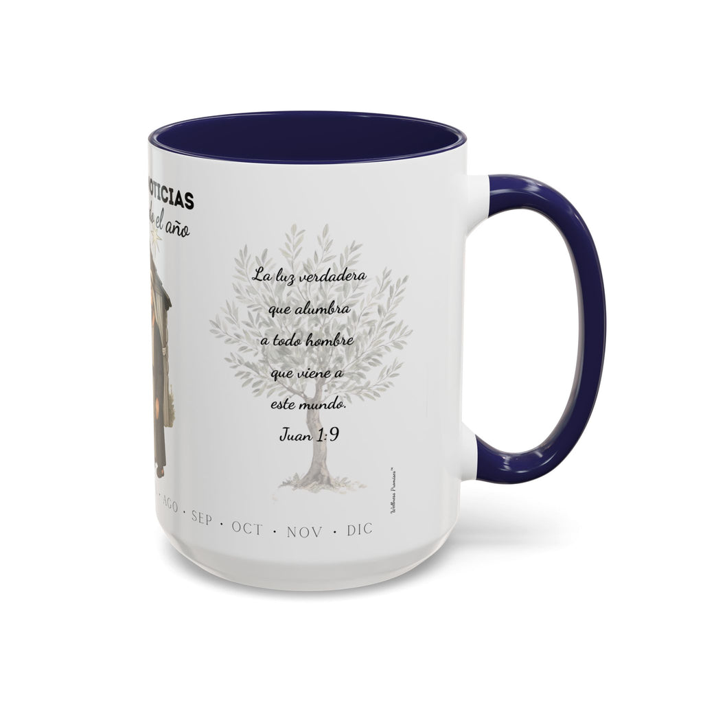 Year Round Nativity Coffee Mug — "Las Buenas Noticias se Celebran todo el Año" Christian Christmas Mug