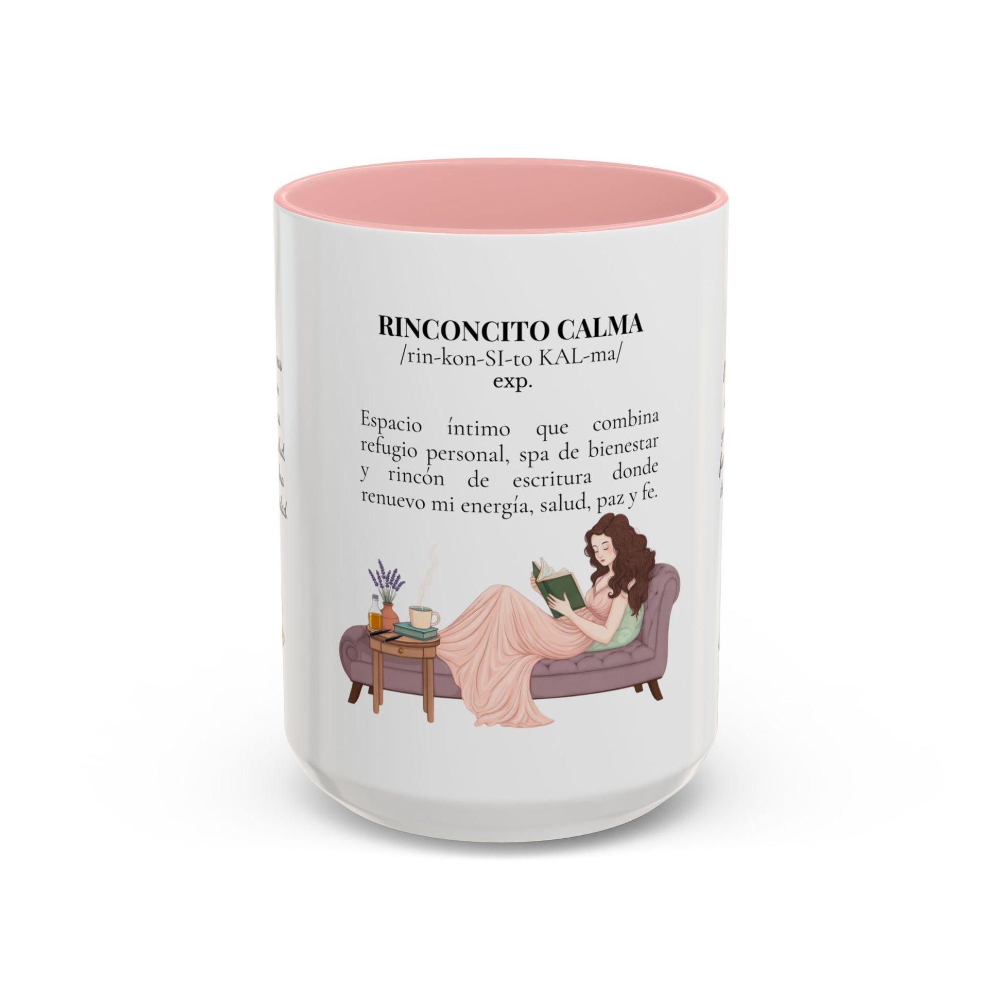 Slow-Living Calm Reading Corner Accent Coffee Mug — "Rinconcito Calma" Herbal Christian Gift (11/15oz)