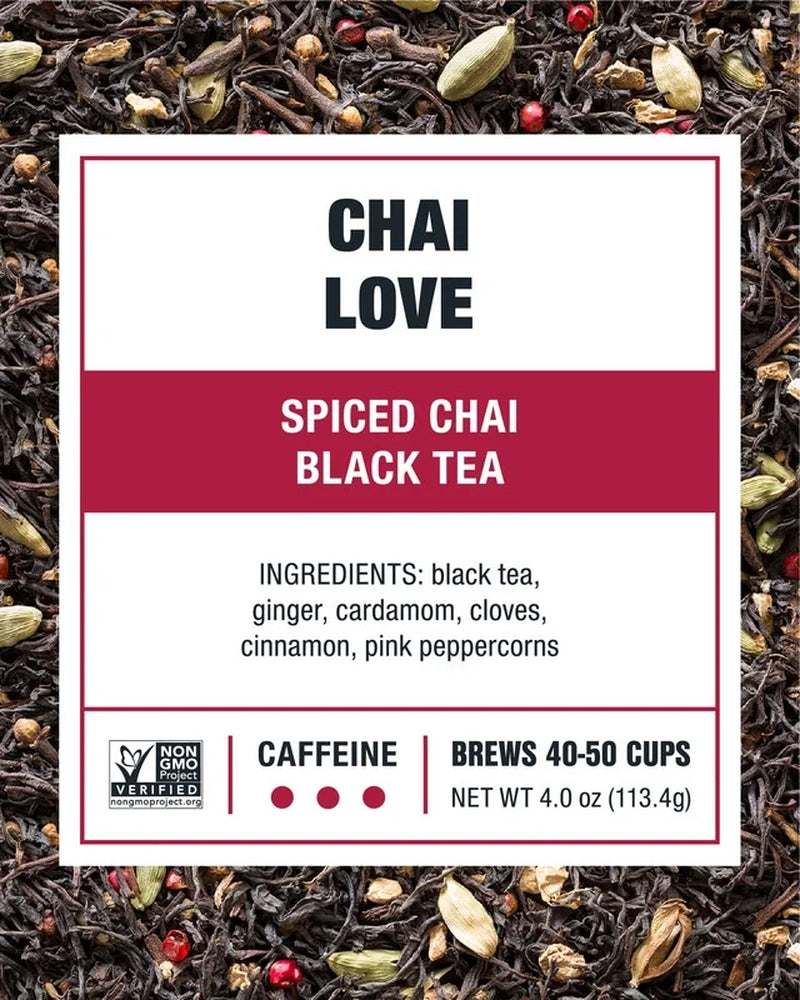 - Chai Love, Energizer Loose Leaf Black Tea, High Caffeine, Gmo-Free, Make Hot or Iced & up to 50 Cups - 4 Oz Refillable Tin Can