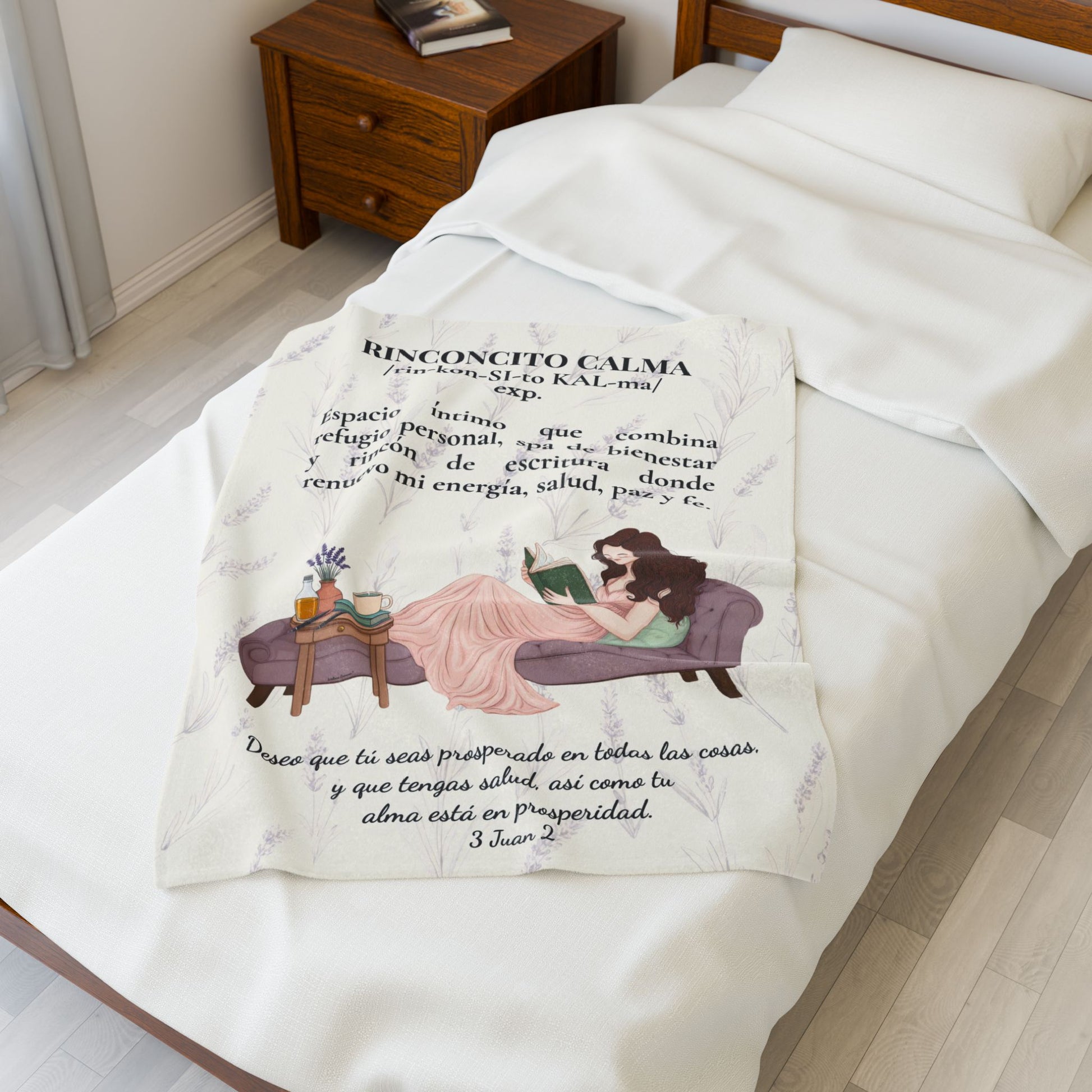 "Rinconcito Calma" Slow-Living Velveteen Plush Blanket — Cozy Reading Nook Throw (Beige)