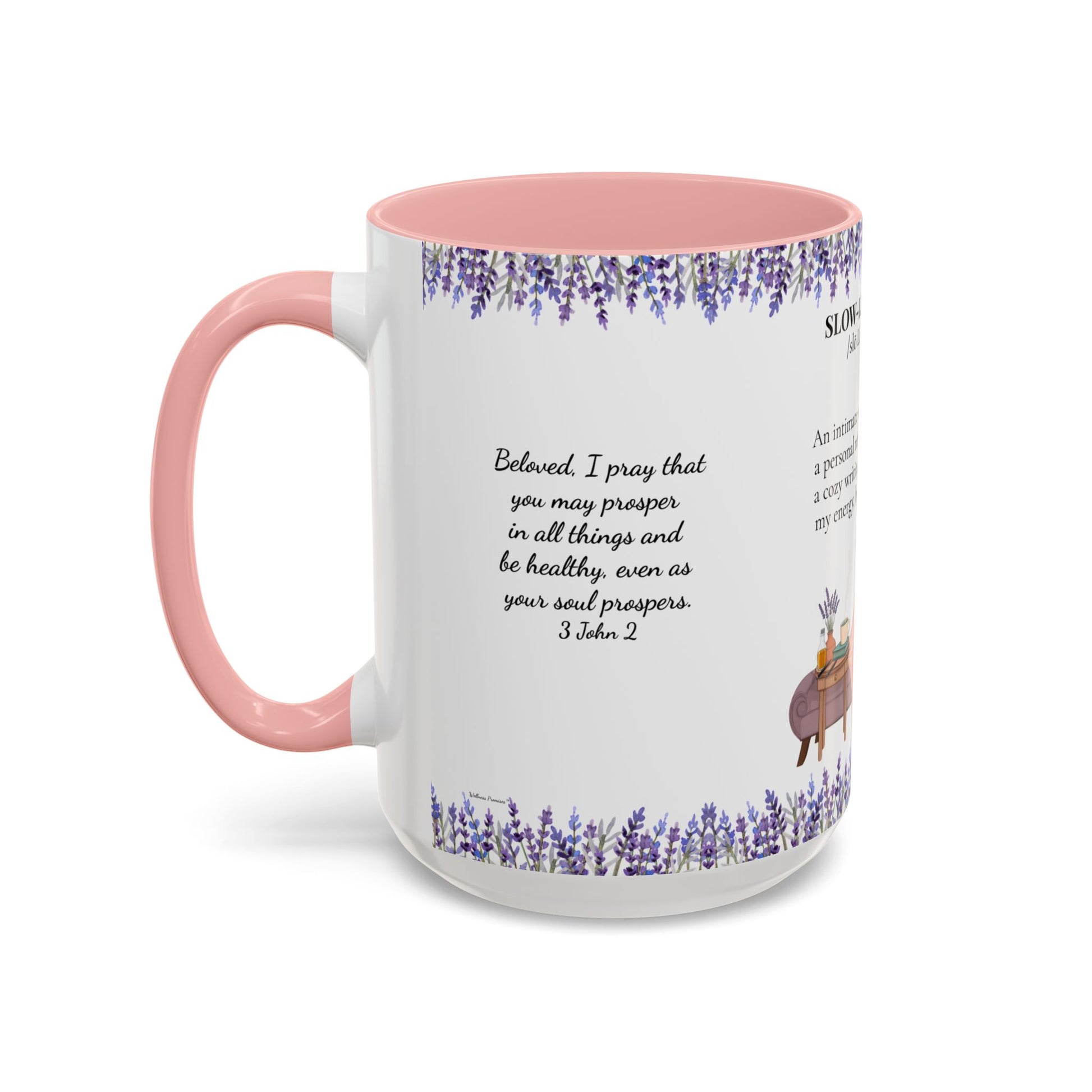 Slow-Living Corner Accent Coffee/Tea Mug — Inspirational Christian Relaxation Lavender (11/15oz)