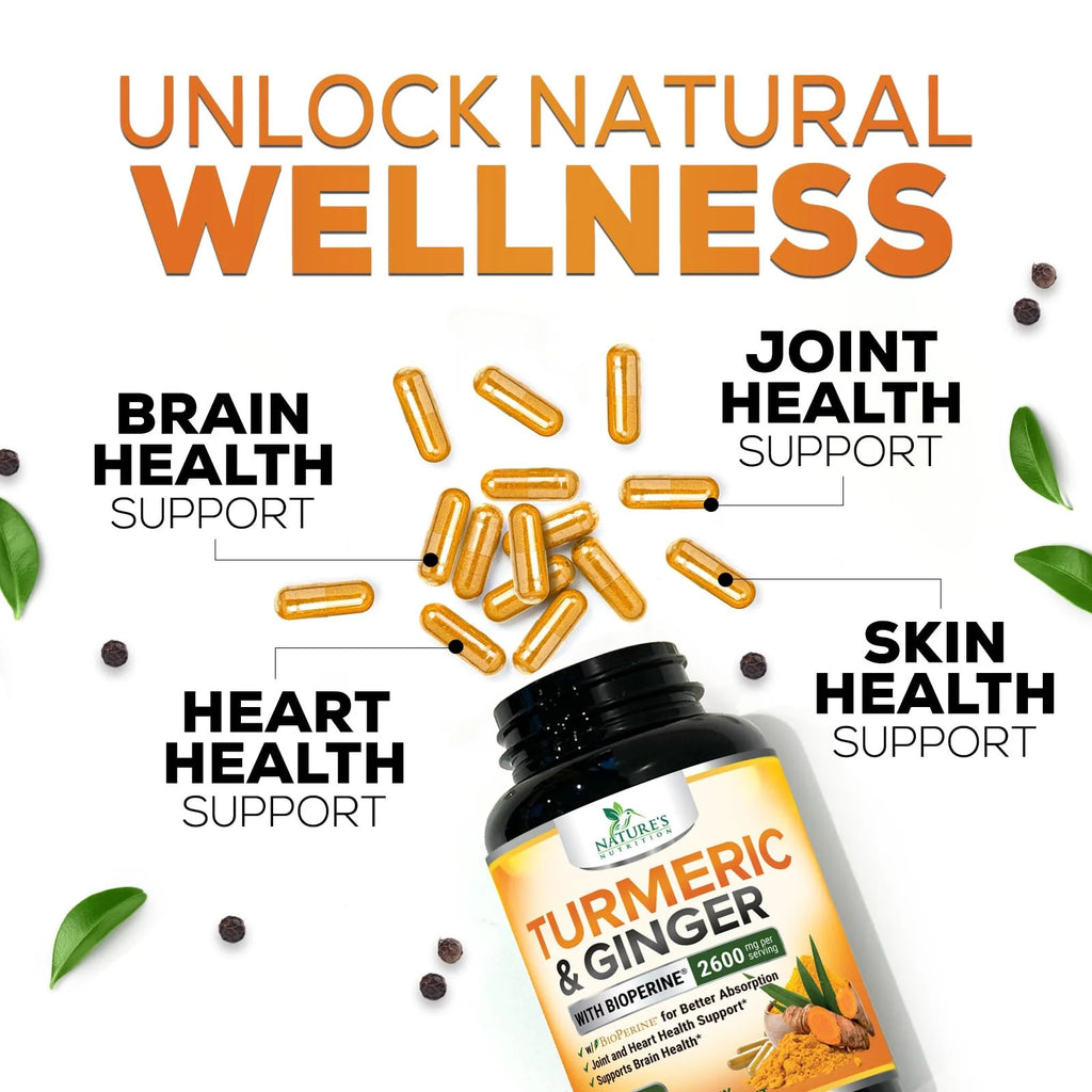 Turmeric Supplement Curcumin 2600Mg - with Organic Ginger & Turmeric, Bioperine Black Pepper Extract 95% Curcuminoids - Advanced Absorption Antioxidant & Joint Support - Vegan - 120 Capsules