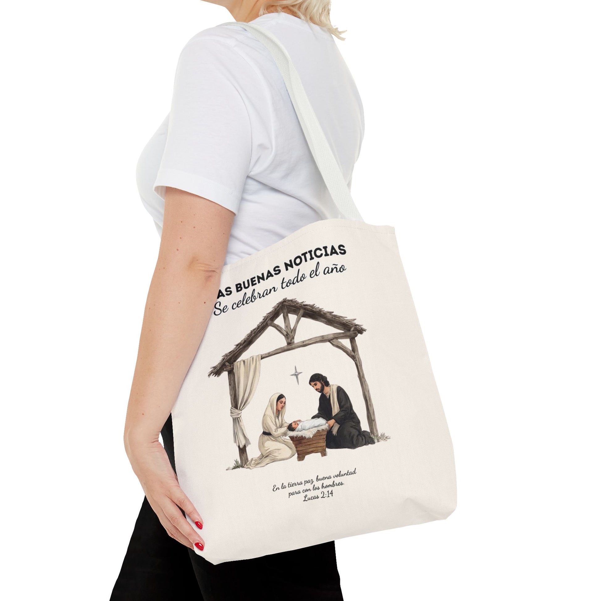 Nativity Tote Bag Year Round (Cream Color)  — "Las Buenas Noticias" Spanish Nativity Tote