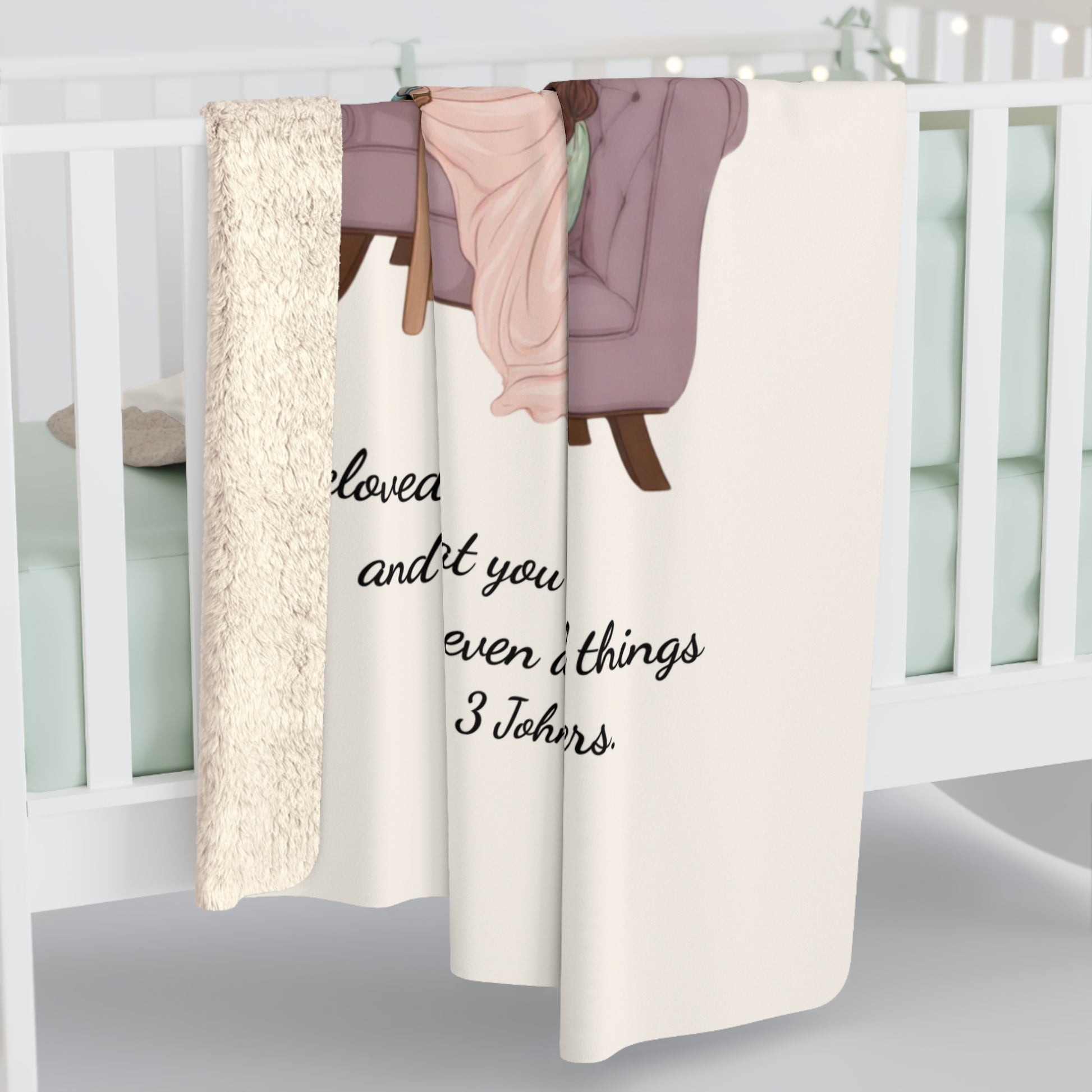 Slow-Living Corner Sherpa Fleece Blanket — (Beige Color) Cozy Spiritual Sanctuary Throw with Scripture