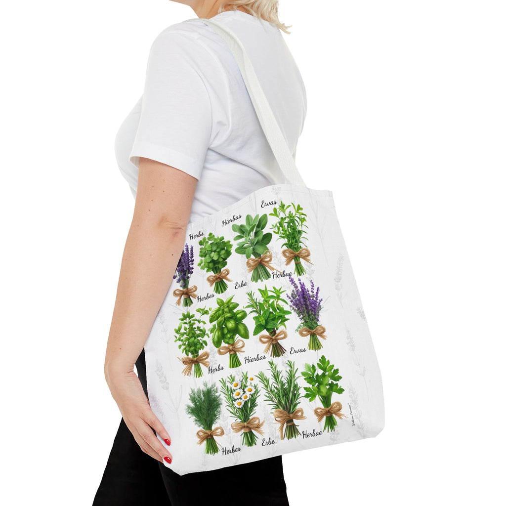 6 Language Herbal Garden Tote Bag | Botanical Shopping Tote | Eco-Friendly Grocery Bag, Plant Lover Gift, Garden Decor, Mothers Day