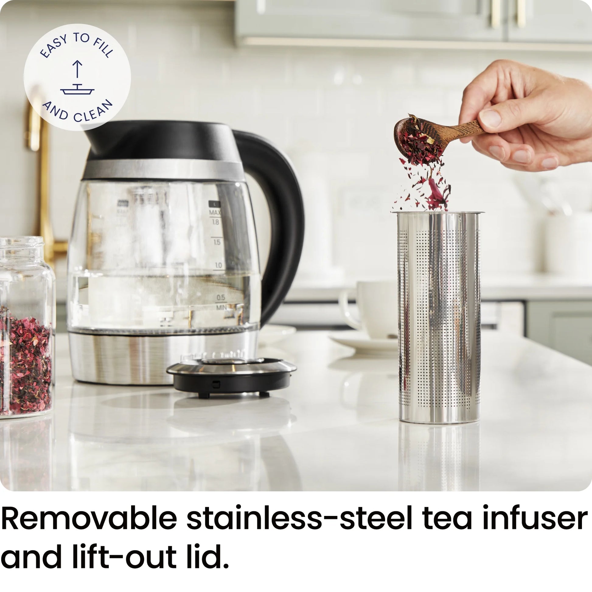 Lightning 1.8L Custom-Temp Electric Kettle, 1750W with Tea Infuser - Stainless Steel