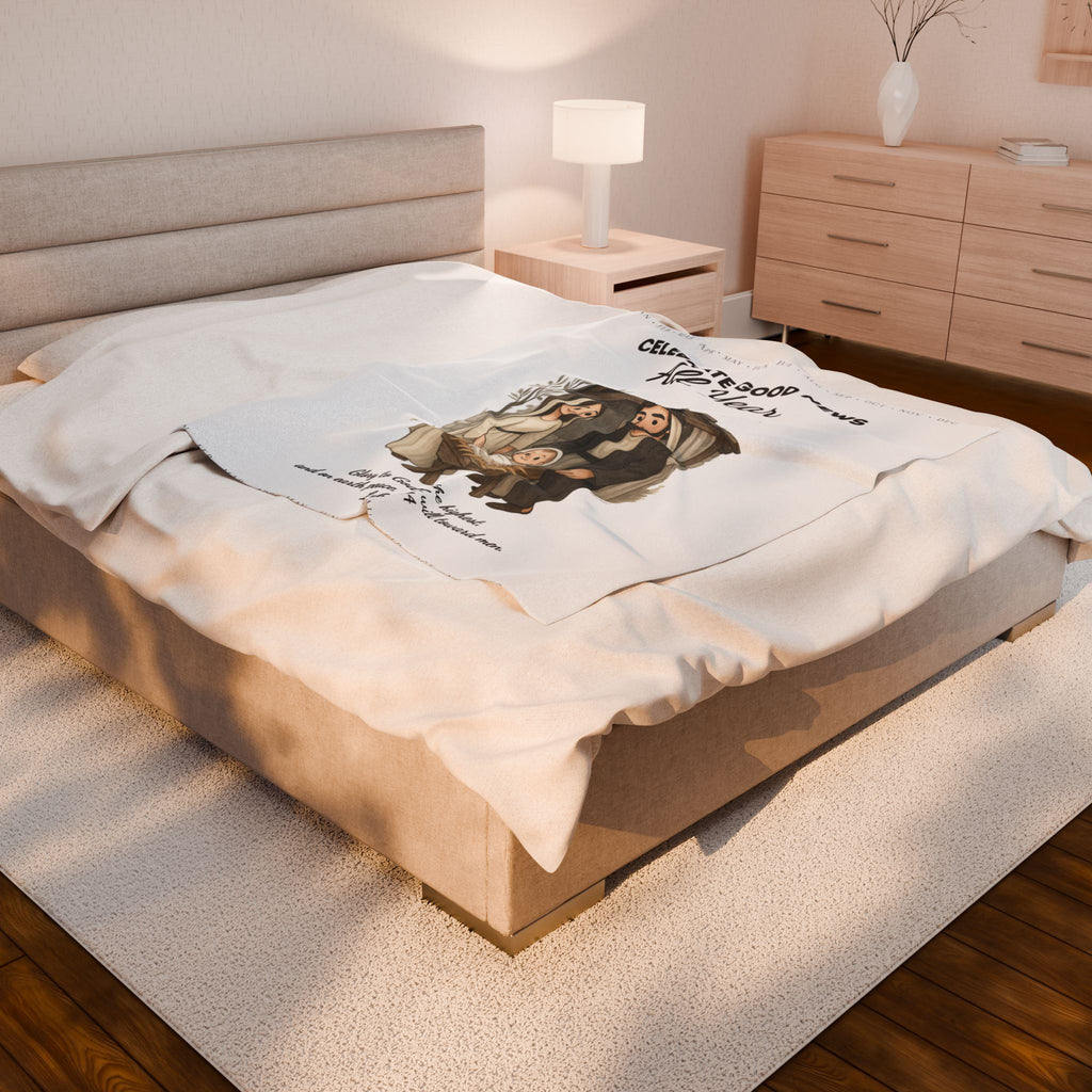 Nativity Year Round Velveteen Blanket - (White Color)  "Celebrate Good News All Year"  Nativity Throw