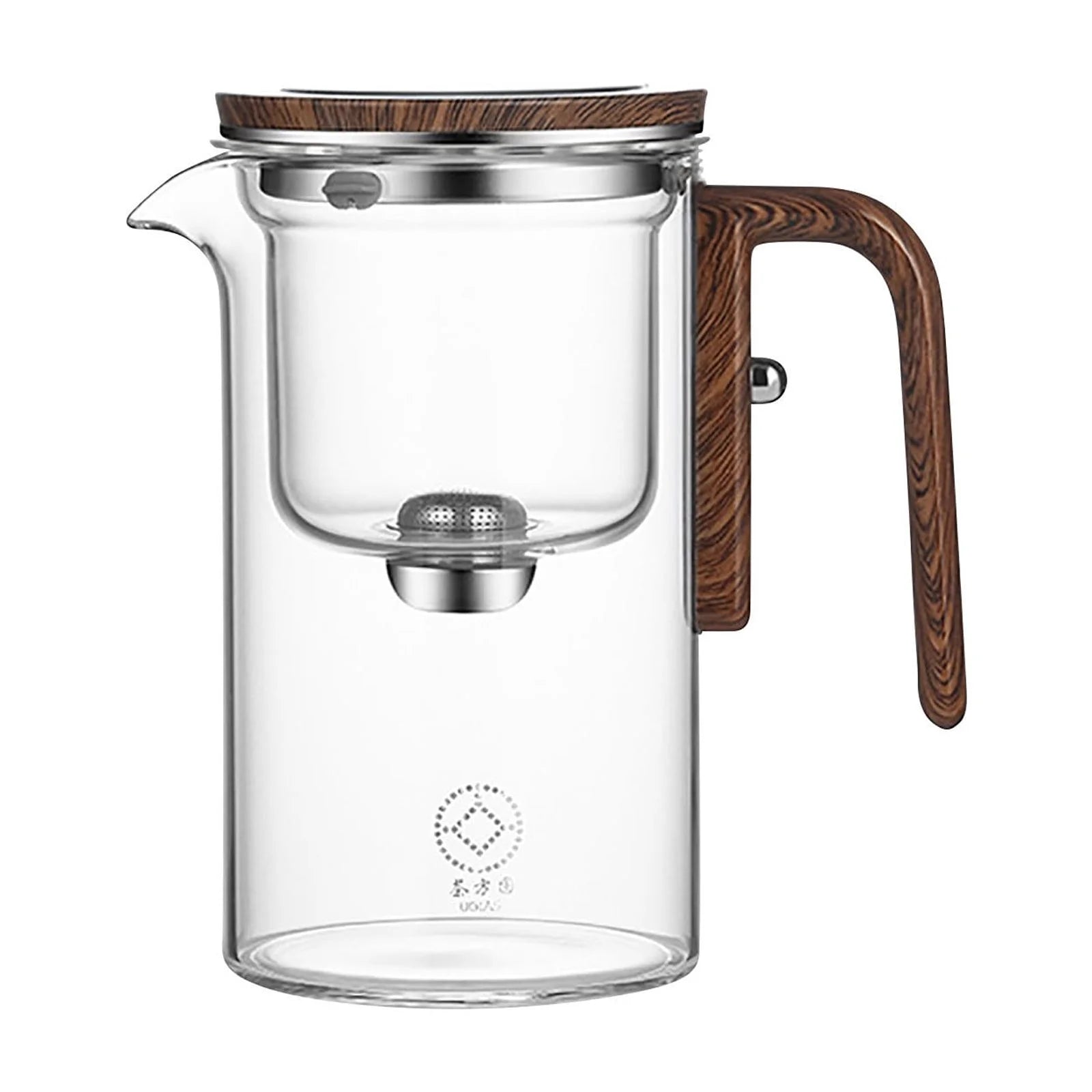 Water Separation Glass Teapot with Wooden Handle, Witchcraft Teapot, Magical Teapot, Glass Teapot with Infuser, Glass Teapot with Strainer, Glass Inner Bladder Magnetic Suction Floating Cup