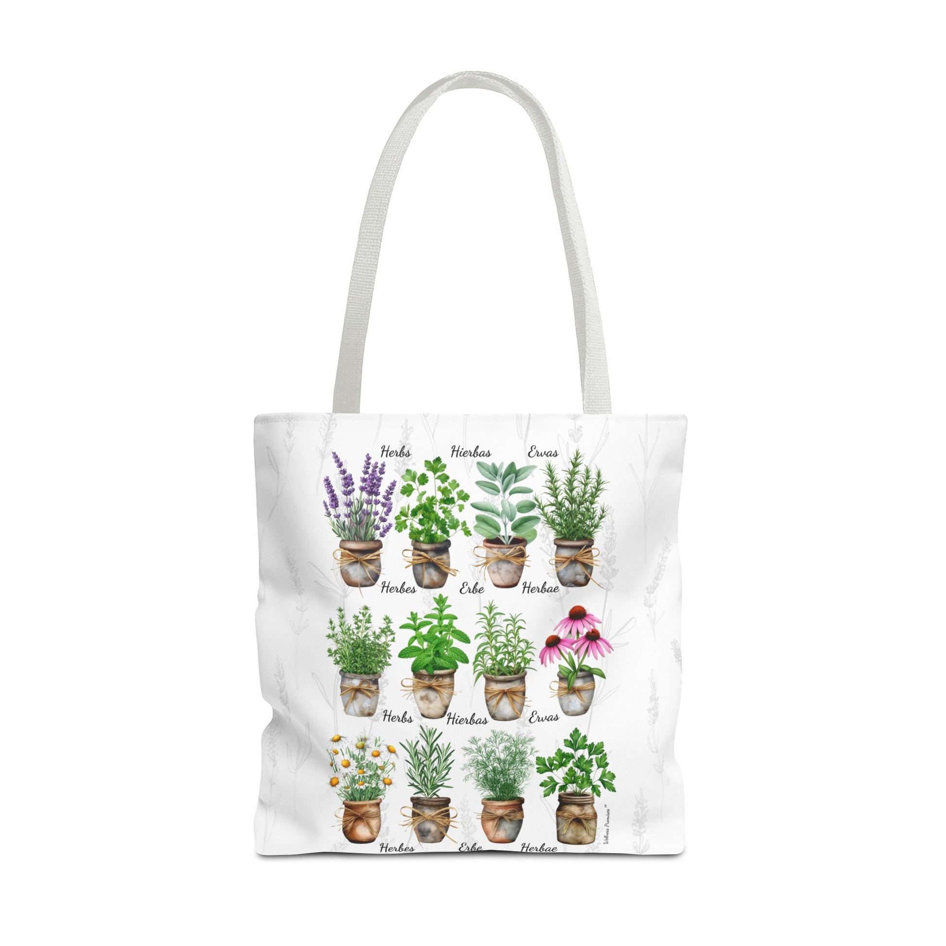 6 Language Watercolor Herbal Garden Tote Bag | Botanical Shopping Tote | Eco-Friendly Grocery Bag, Plant Lover Gift, Garden Decor, Mothers Day