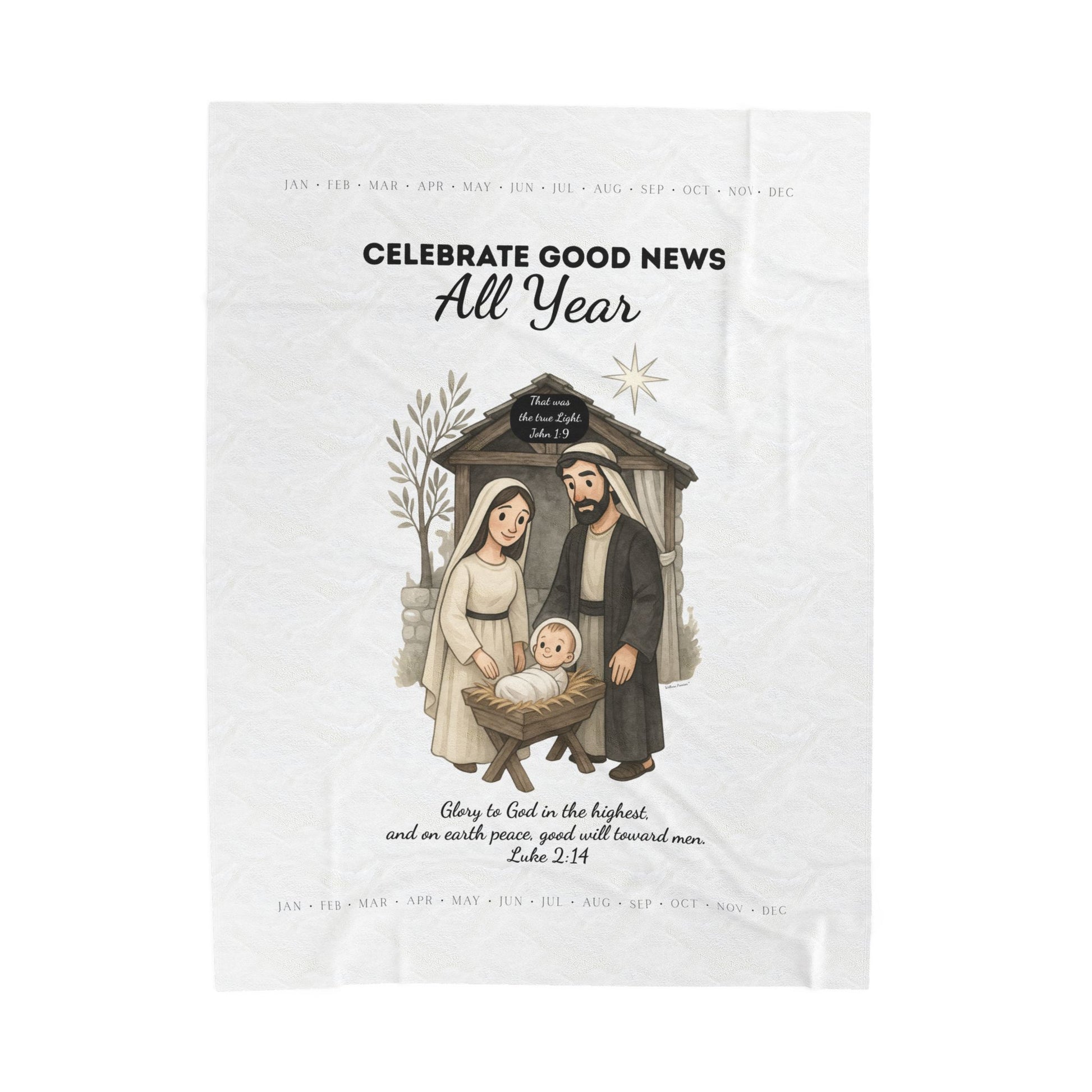 Nativity Year Round Velveteen Blanket - (White Color)  "Celebrate Good News All Year"  Nativity Throw