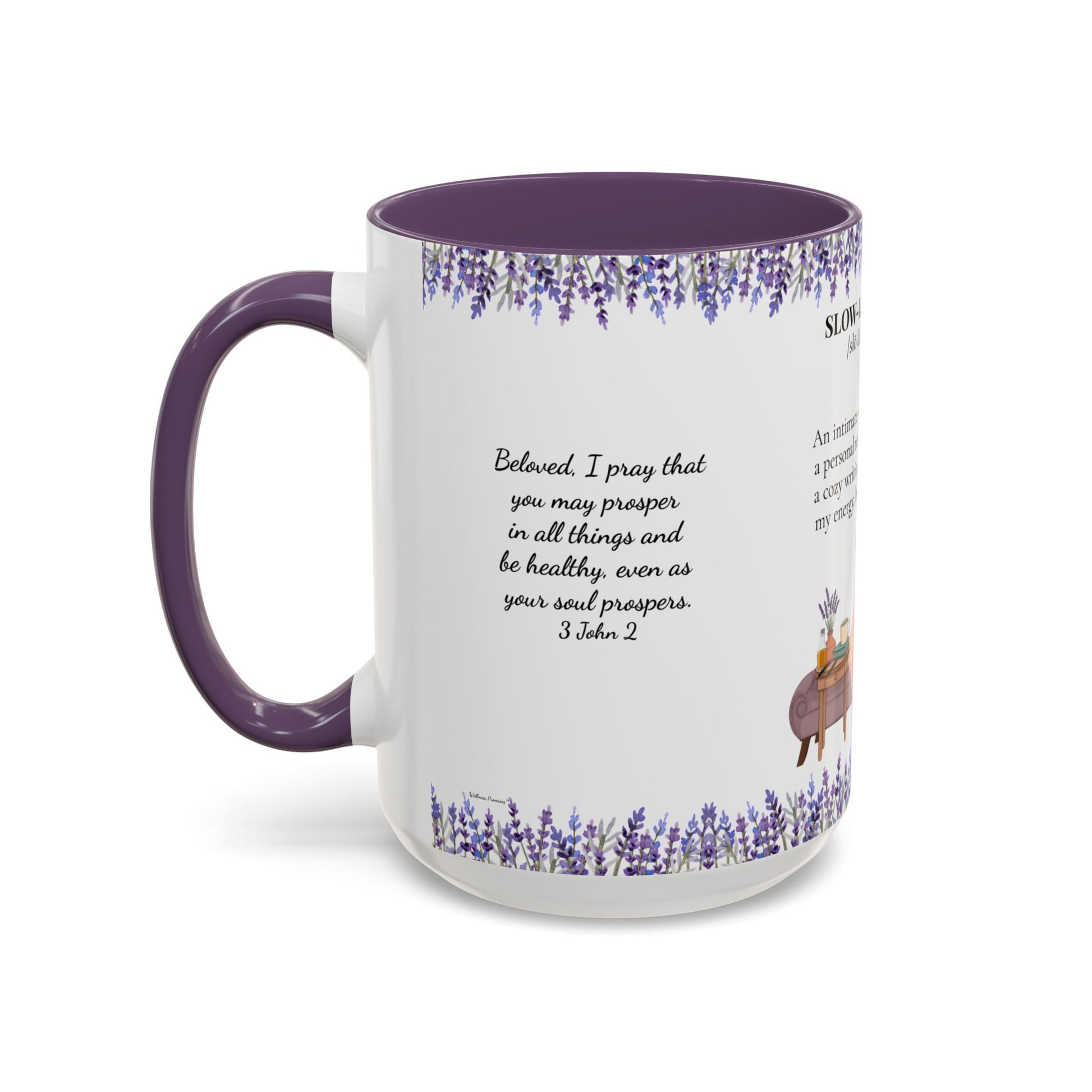 Slow-Living Corner Accent Coffee/Tea Mug — Inspirational Christian Relaxation Lavender (11/15oz)