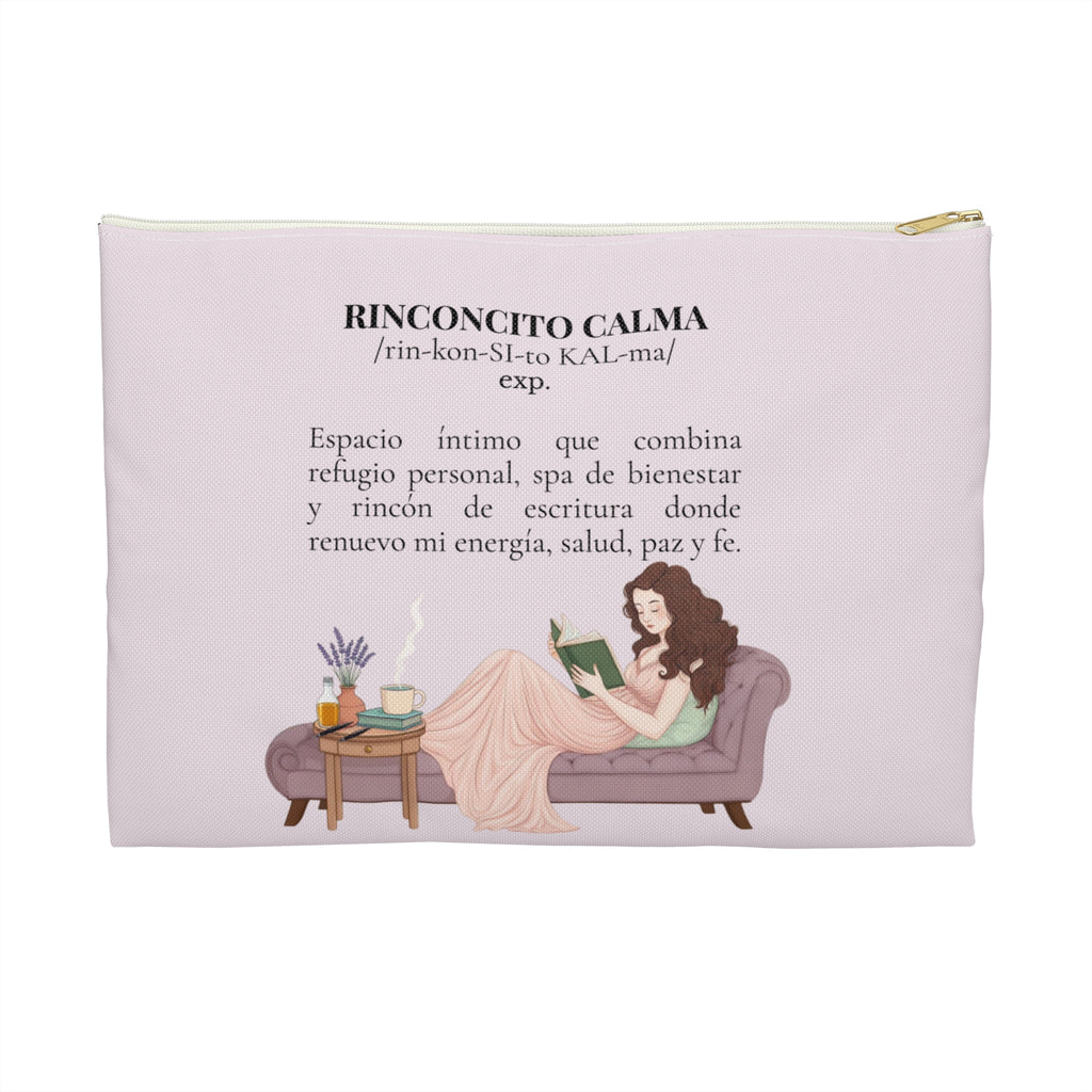 Accessory Pouch — Slow-Living Corner "Rinconcito Calma" & Lavender Tea Bible Quote (Pink, Spanish)