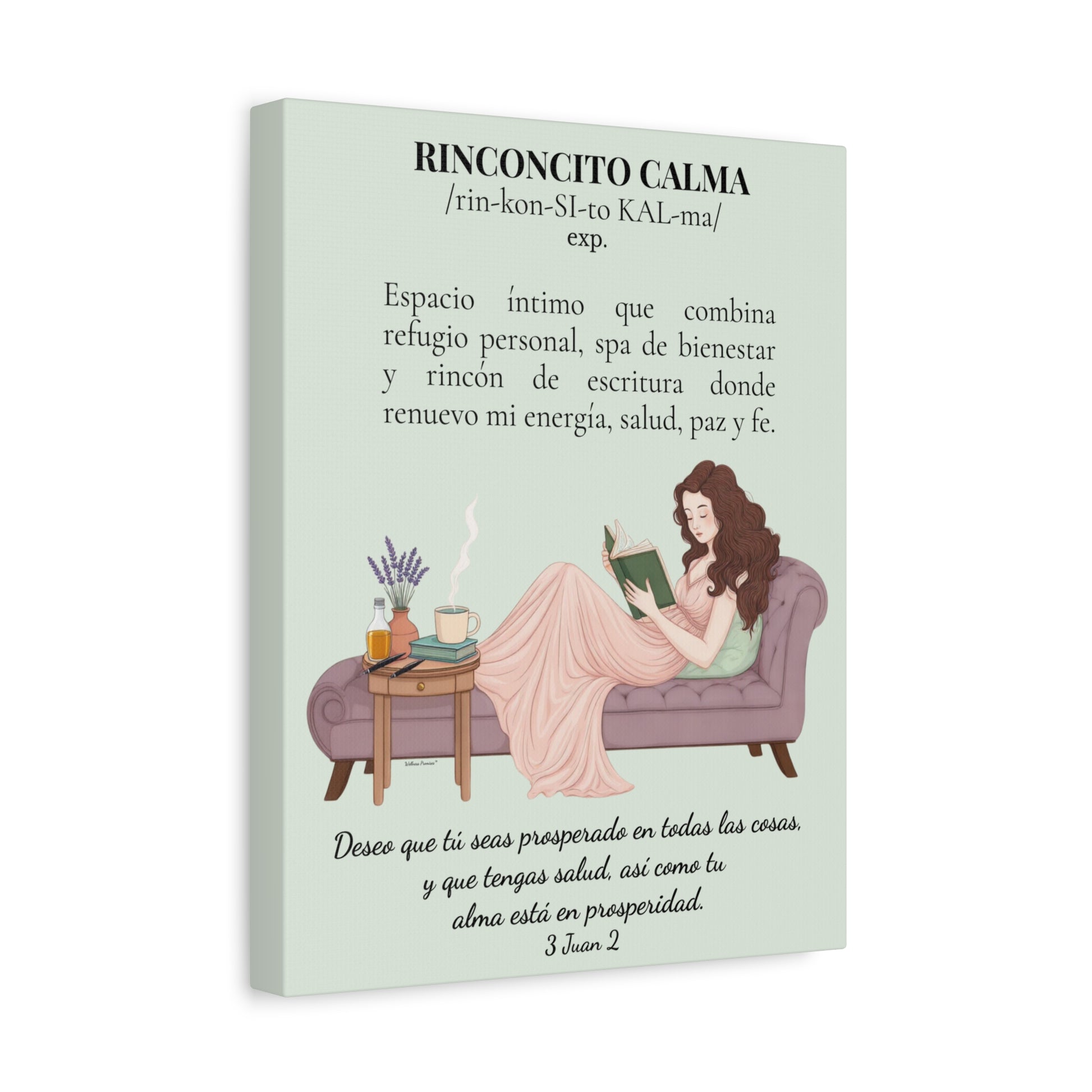 Slow- Living Canvas Wall Art — "Rinconcito Calma" Spanish Relaxation Faith (Mint Green)