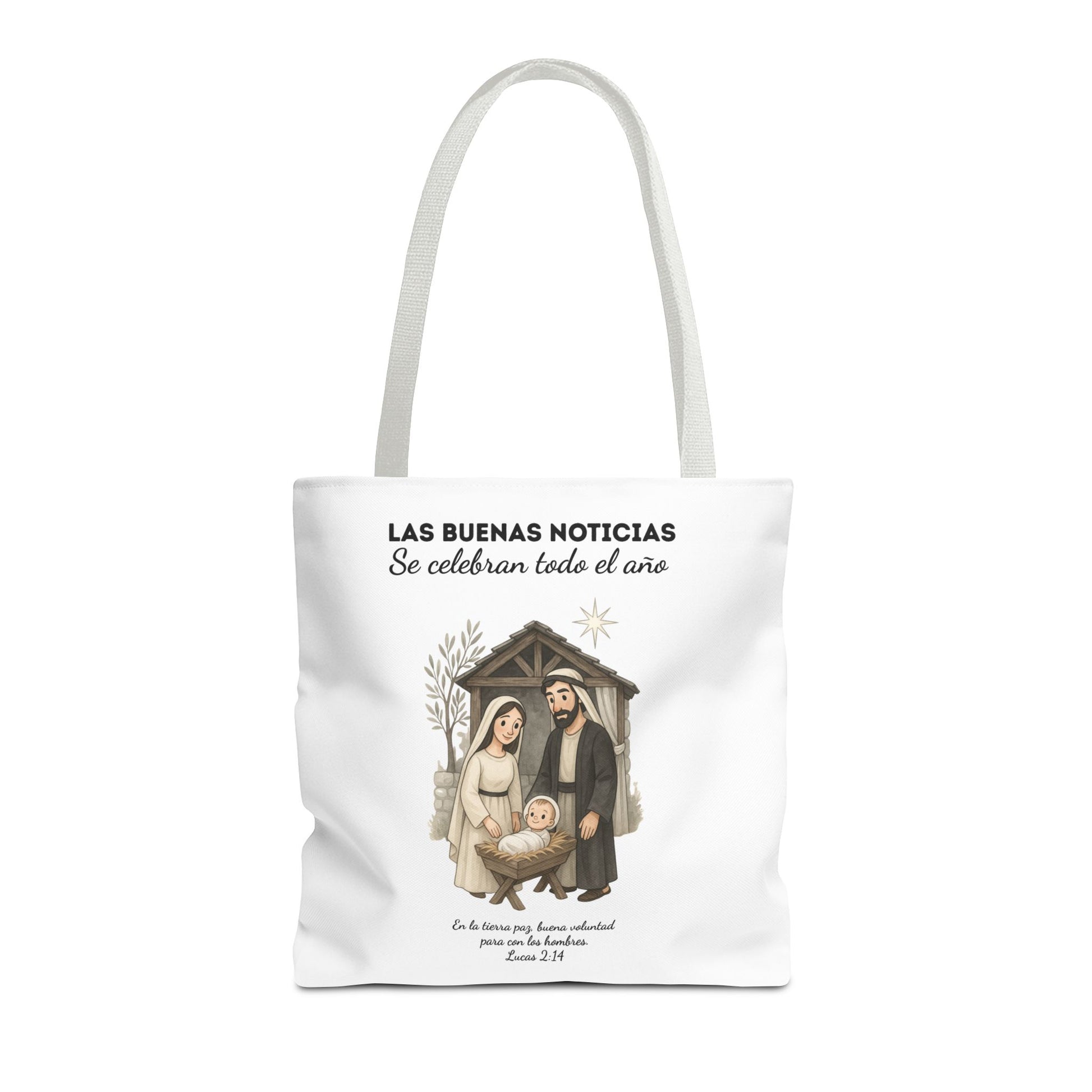 Nativity Tote Bag Year Round — (White Color) "Las Buenas Noticias" Spanish Nativity Tote