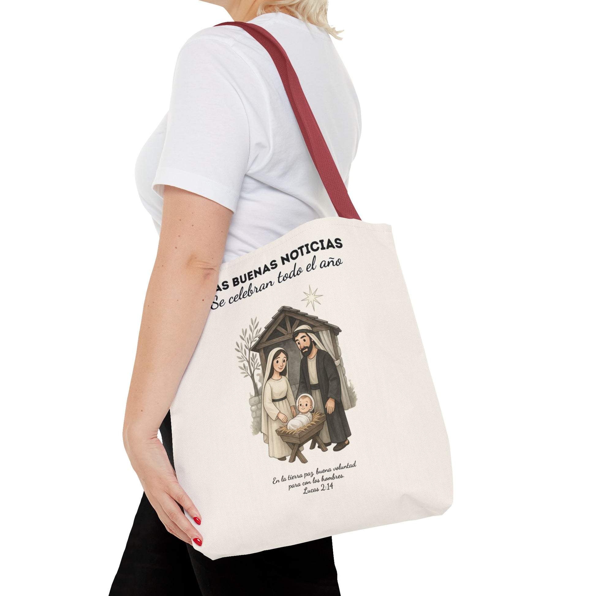 Nativity Tote Bag Year Round (Cream Color)  — "Las Buenas Noticias" Spanish Nativity Tote