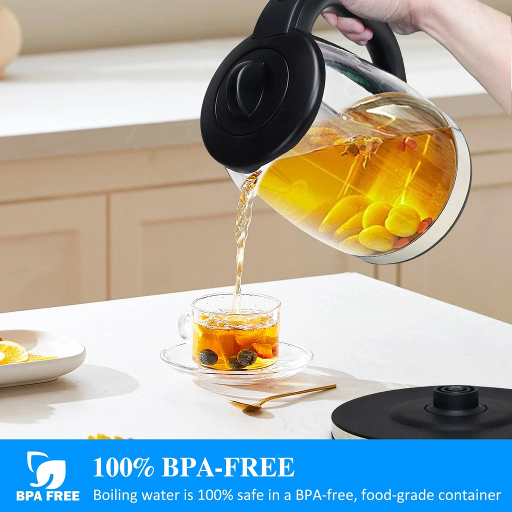 Electric Kettle with Stainless Steel Removable Infuser: 2L Borosilicate Glass Electric Tea Kettle , 1500W Boiling Water Pot, Auto Shut Off, Boil-Dry Protection