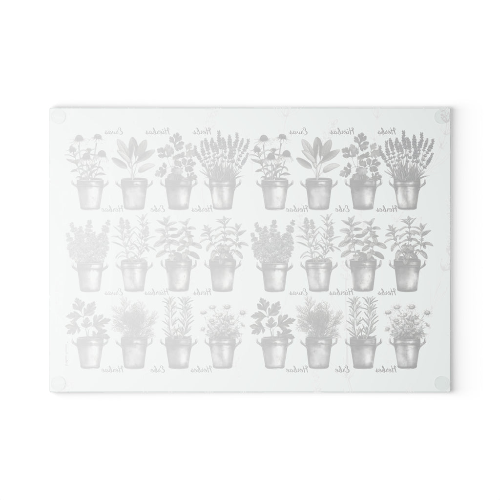 Herb Garden Black & White Glass Cutting Board, Kitchen Decor, Gift for Home Chefs, Mother's Day, Cooking Essentials, Plant Lover Gift